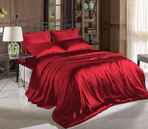 Juego de sábanas o funda de almohada de satén suave y sedoso de color liso con hilos de alta densidad.