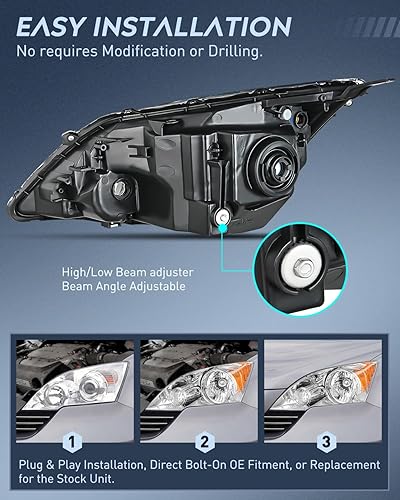 Miniatura 3 de Nilight Conjunto de faros delanteros para Honda CRV (CR-V) 2007 2008 2009 2010 2011 faro negro carcasa ámbar reflector
