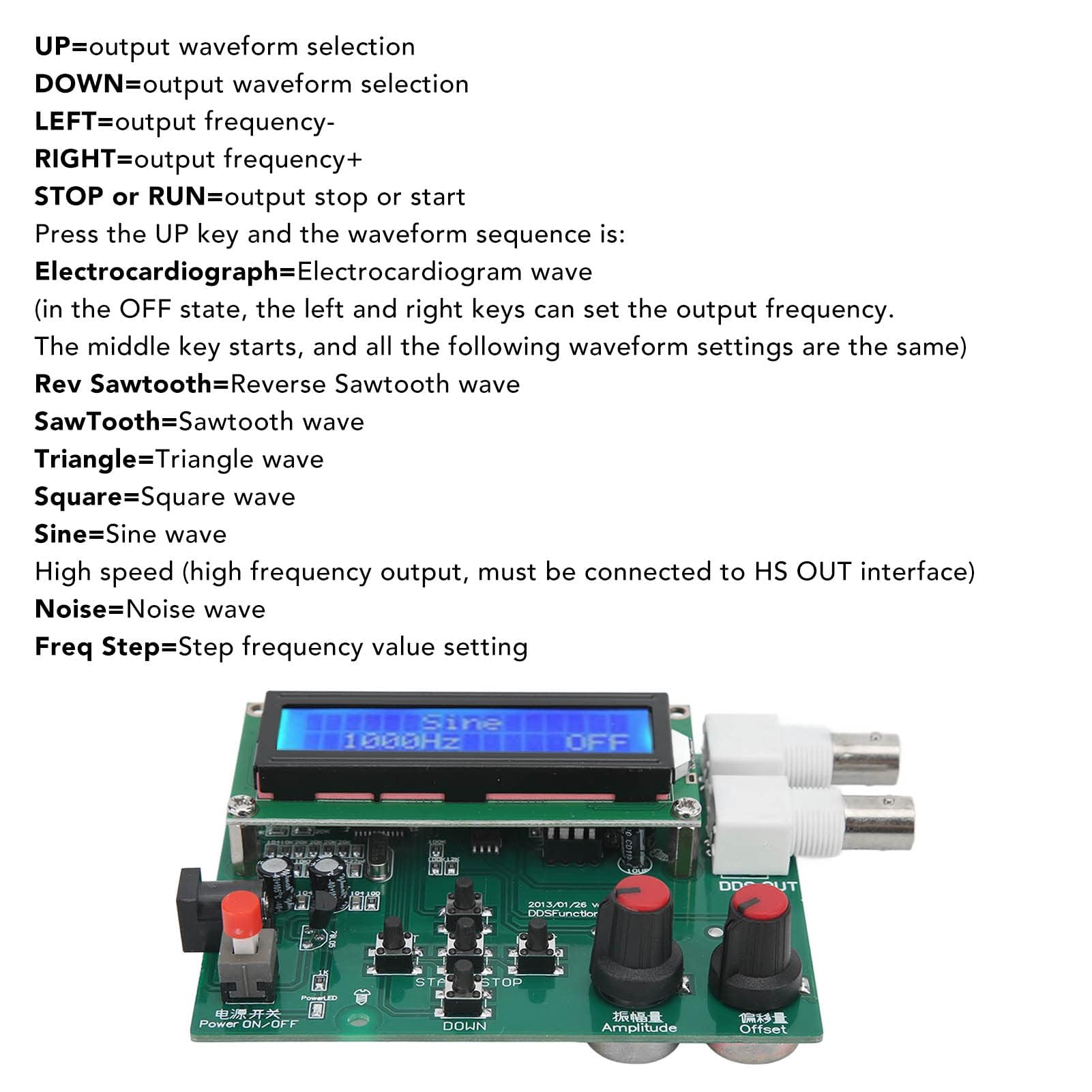 Générateur de Signaux 1HZ à 65534HZ Fonction Générateur de Signaux Module DDS Source Fonctionnelle Fréquencemètre Générateur de Fonctions Professionnelles