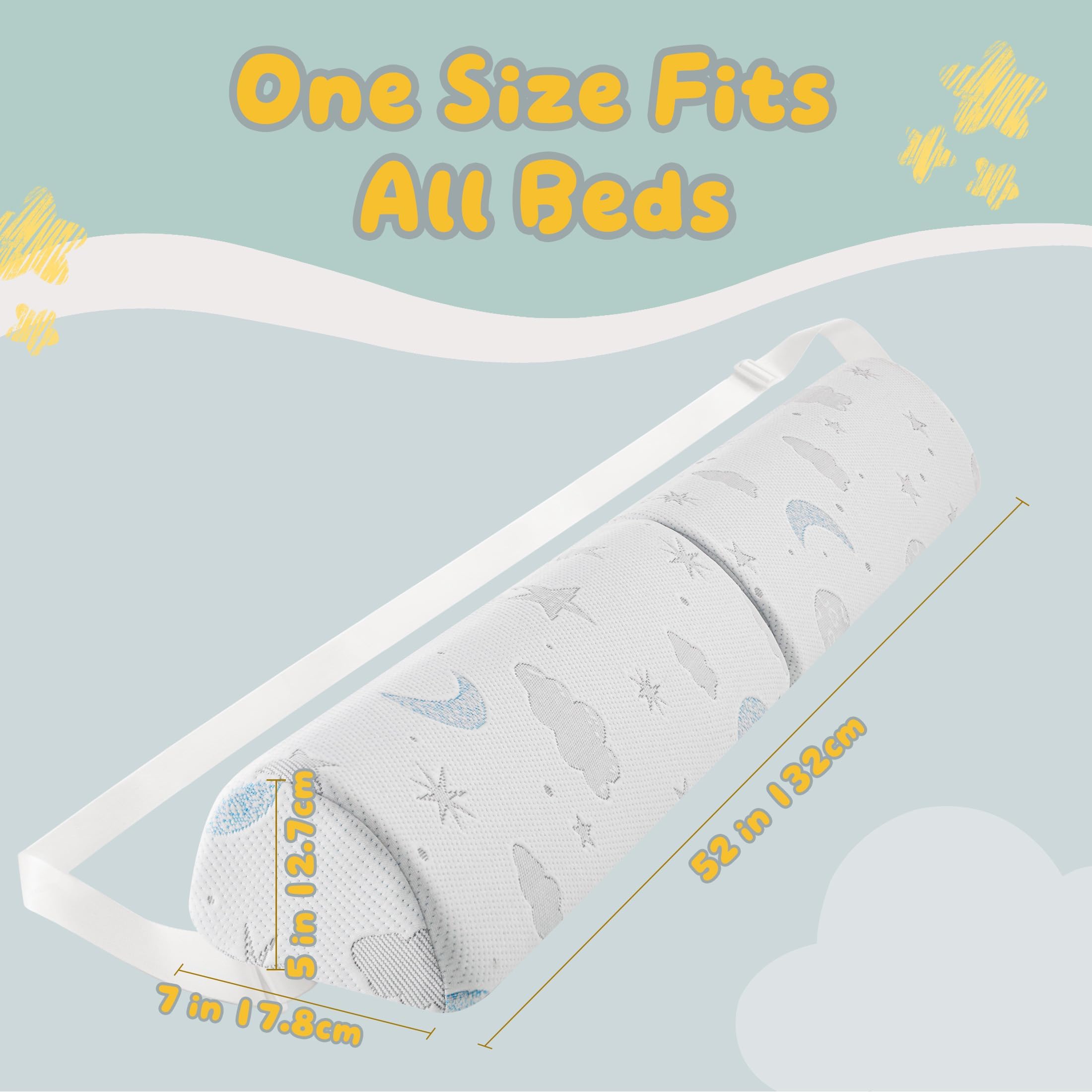 Sponda Letto per Bambini - Barriera in Schiuma con Cinghie Regolabili e Grip Antiscivolo, Rivestimento Traspirante, Impermeabile e Lavabile, Protezione Letto per Bimbi e Anziani
