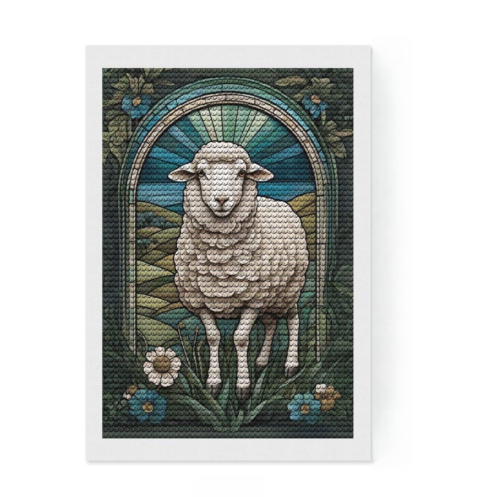Junmoney Sheep Animal Round Drill Diamond Painting 8"x12", Decorate Your Room, Sparkling Round Gems, Adhesive Canvas, Bedroom Decor