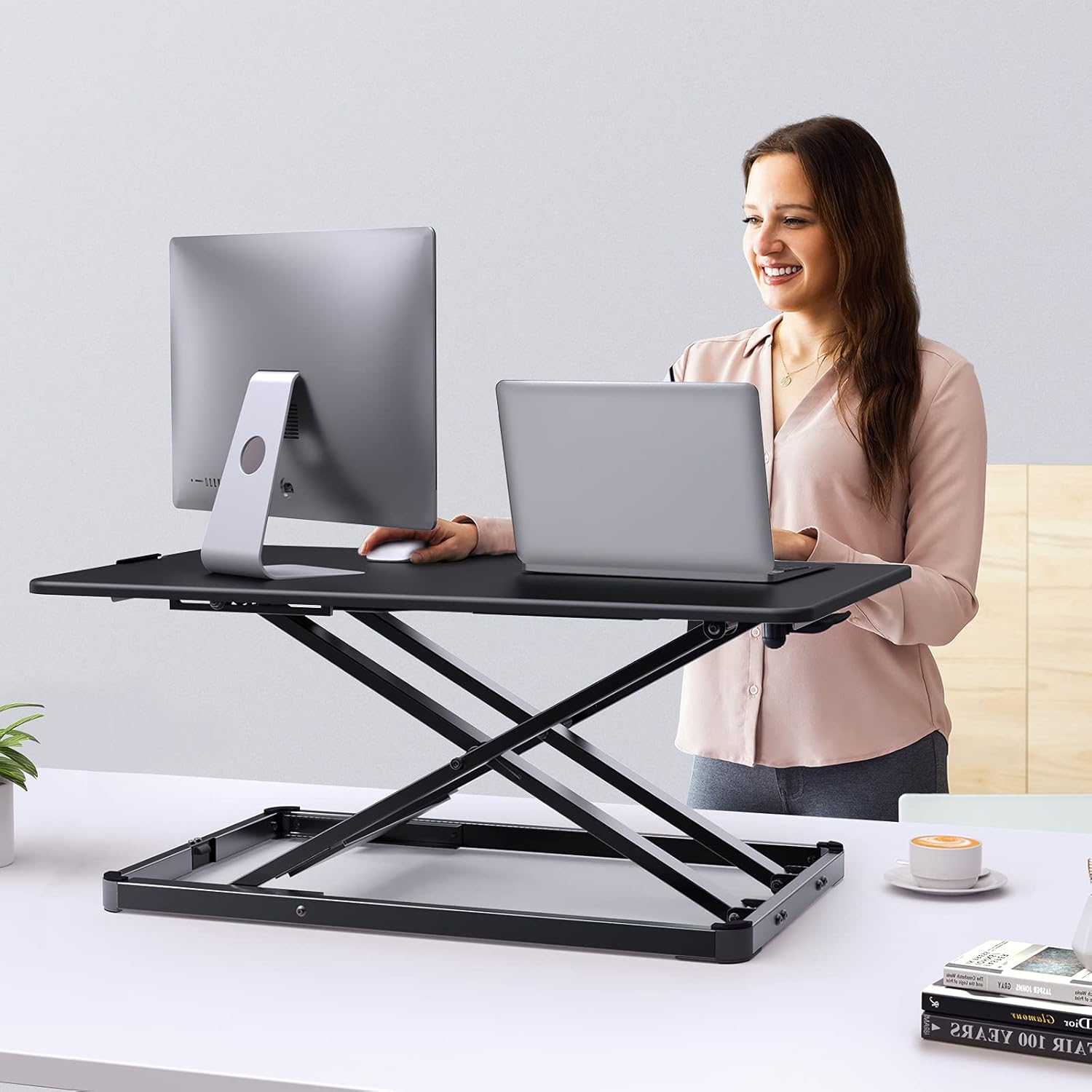 ErGear Standing Desk Converter Height Adjustable Stand Up Desktop Riser, 28" Ergonomic Gas Spring Sit to Stand Workstation for Laptop and Monitor Home Office (EGSSD4) : Office Products