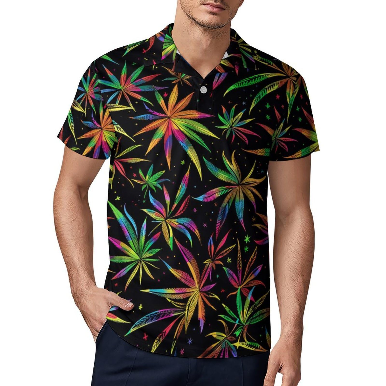Colorful Weed Novelty Men's Short Sleeve Shirts Funny Golf Tennis Work T-Shirt Sport Tee 3XL