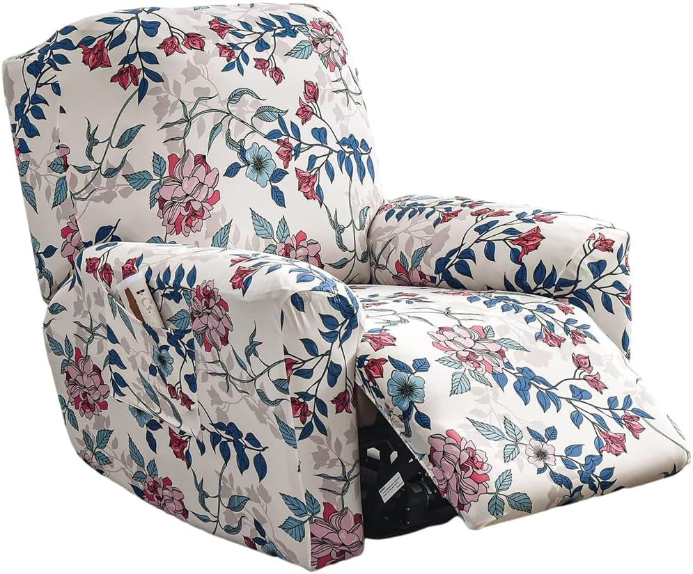 Recliner Slipcovers Stretch Recliner Cover 4-Pieces 1Seat Recliner Chair Covers Printed Lazy Boy Chair Covers Fitted Non Slip Reclining Recliner Couch Covers Furniture Protector for Living Room