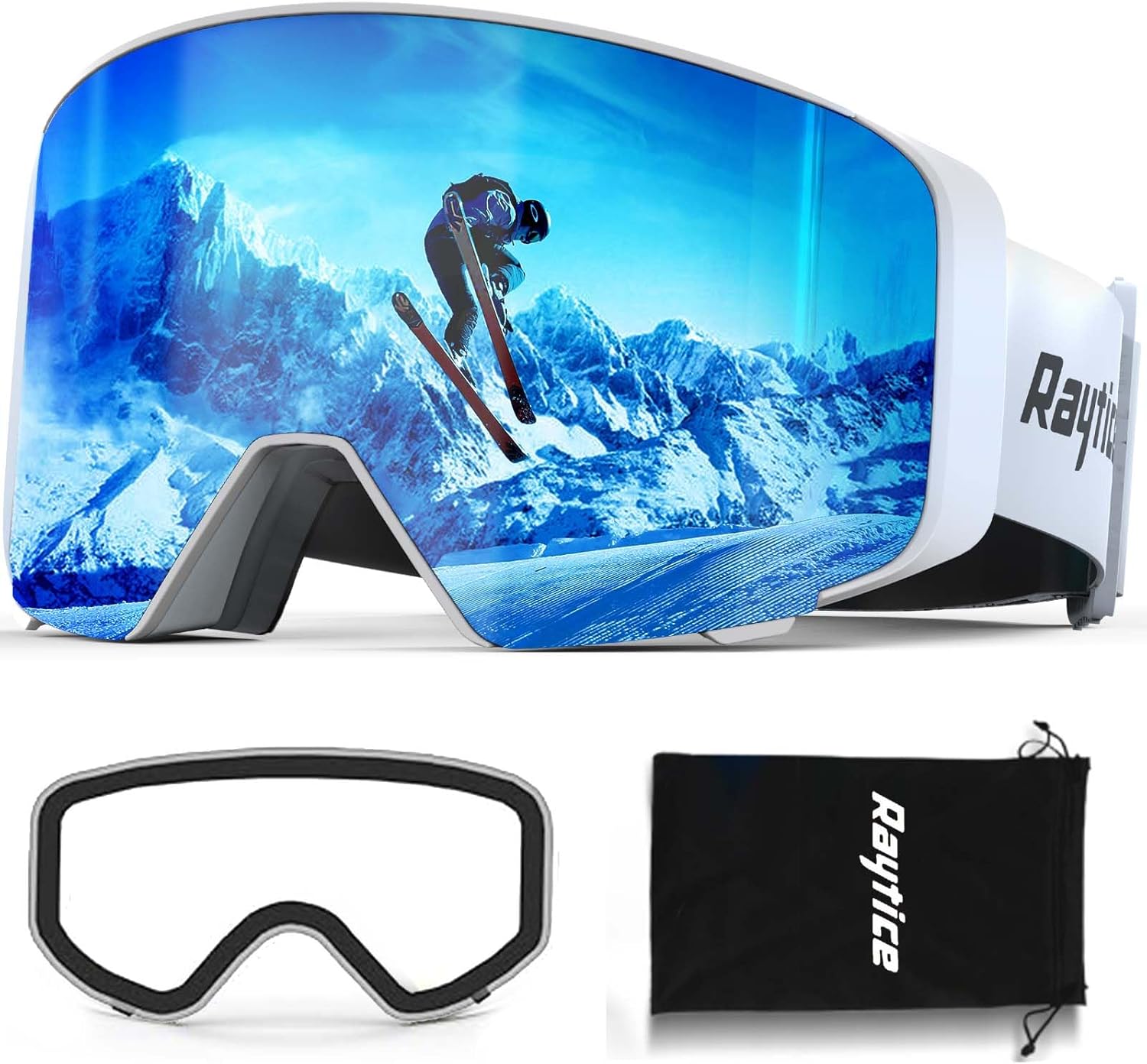 OTG Ski Goggles for Men Women, 100% UV400 Protection Snow Goggles, Anti Fog Snowboard Goggles for Snowmobile Skiing