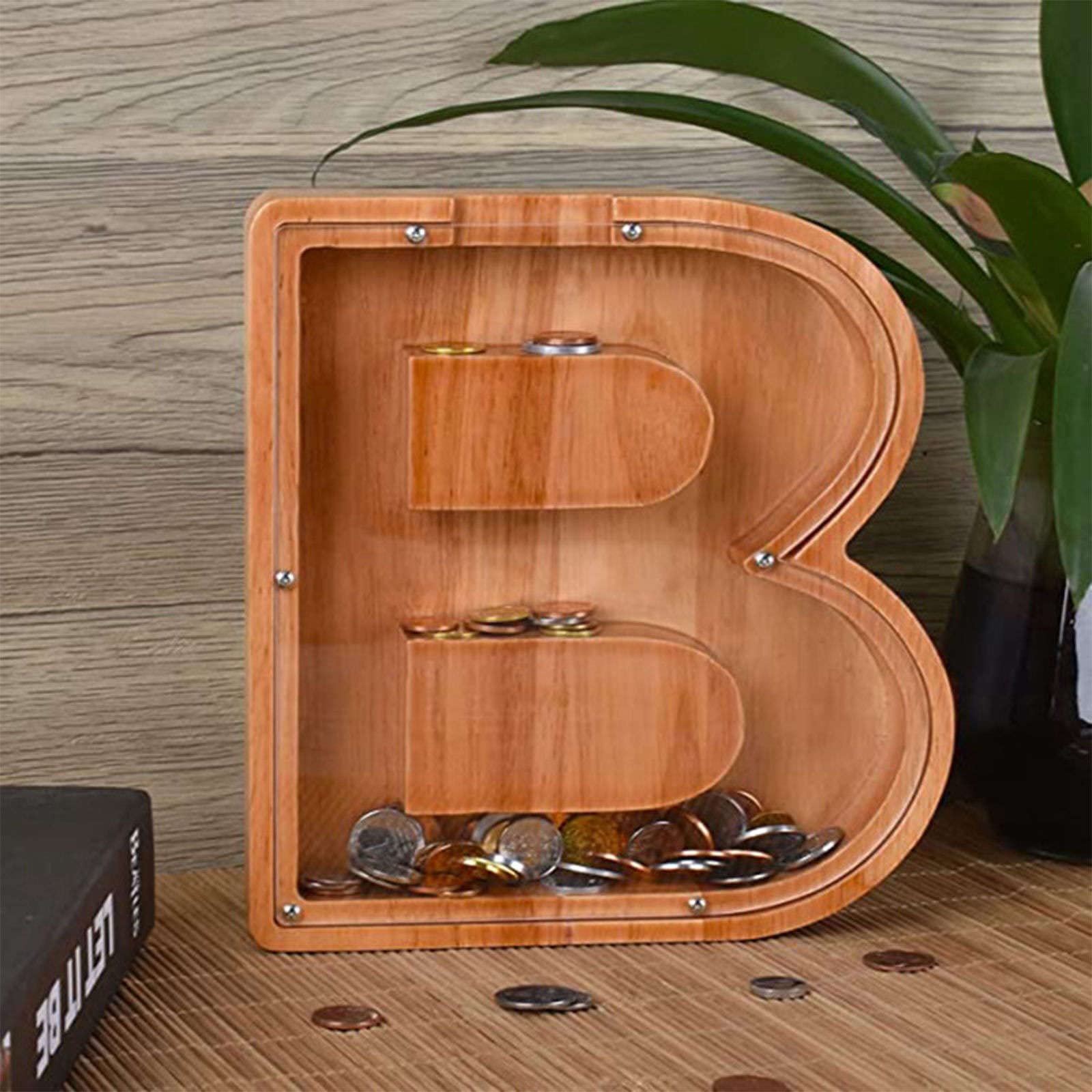 Hucha for niños,Alcancía con Letras Personalizadas, Alfabeto de Madera, Hucha, Banco de Billetes, Regalo de cumpleaños, decoración del hogar for niños, niñas, Adultos-D-18 * 3 * 18 cm(B)