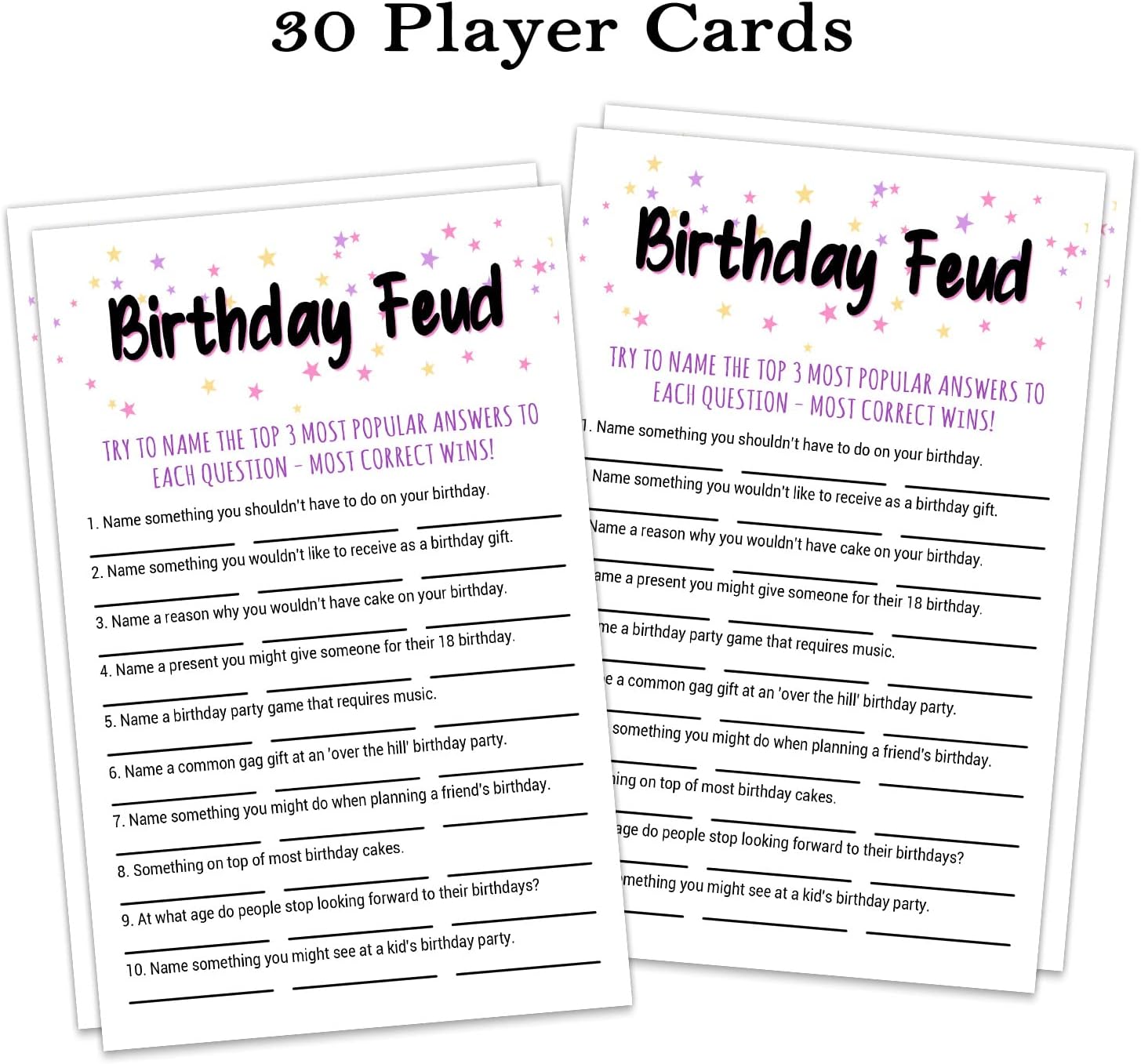 Adult Birthday Party Game, Birthday Feud Birthday Game Cards, Adult Birthday Party Game, Fun Novelty Cards for Birthday, Birthday Party Supplies Game Idea, 5 * 7 inches
