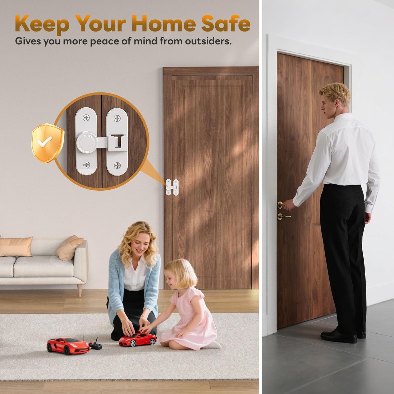 Barn Door Locks, 90/180 Degree Right Angle Flip Gate Latch Fit for Bedroom, Garden, Cabinet - Sturdy and Secure Sliding Barn Door Lock (White-4 Pcs)