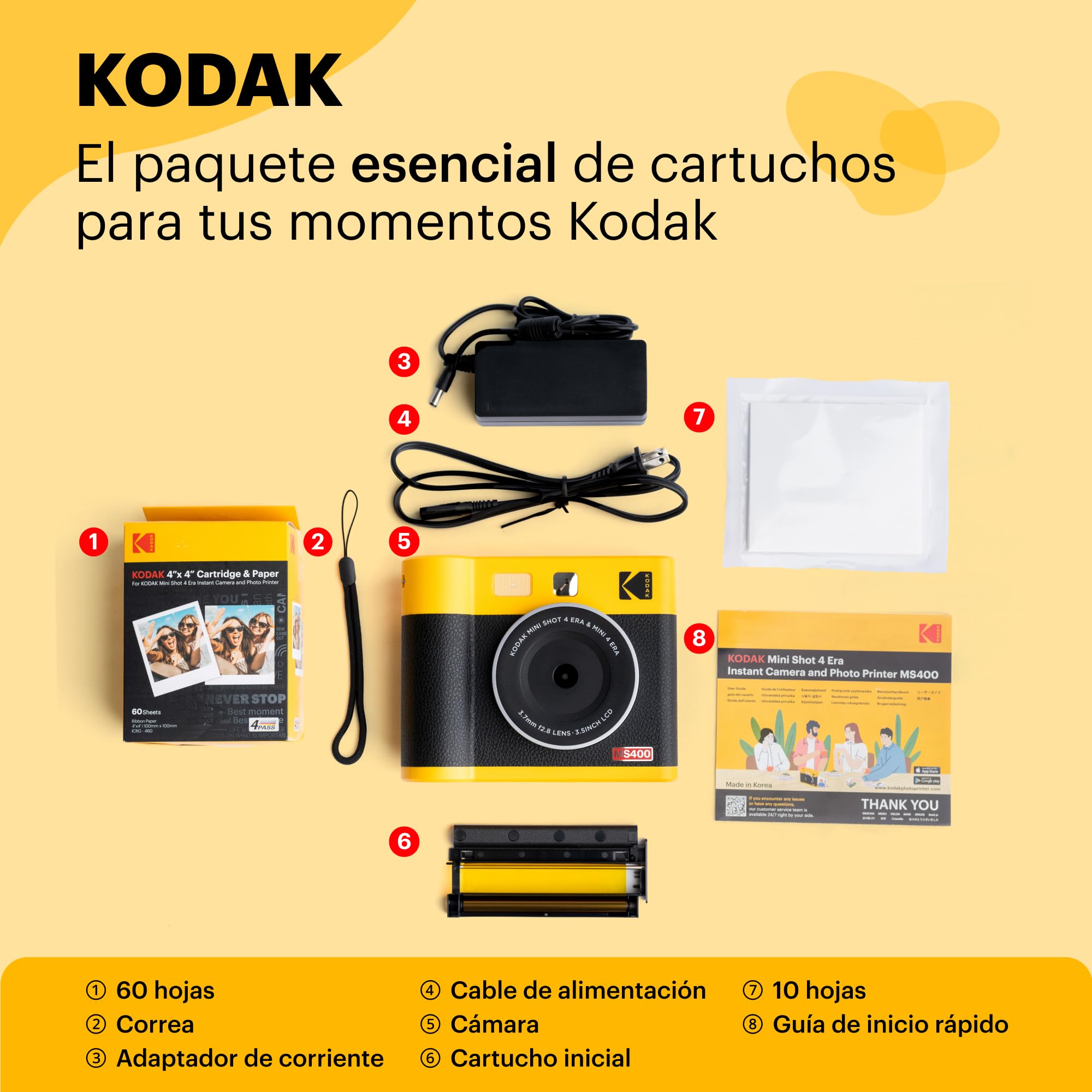KODAK Mini Shot 4 ERA 4PASS 2-en-1 Cámara Instantánea e Impresora de Fotos (10x10cm) (Cámara + Pack con 68 Hojas (8 Hojas Iniciales + 60 Hojas), Negro)