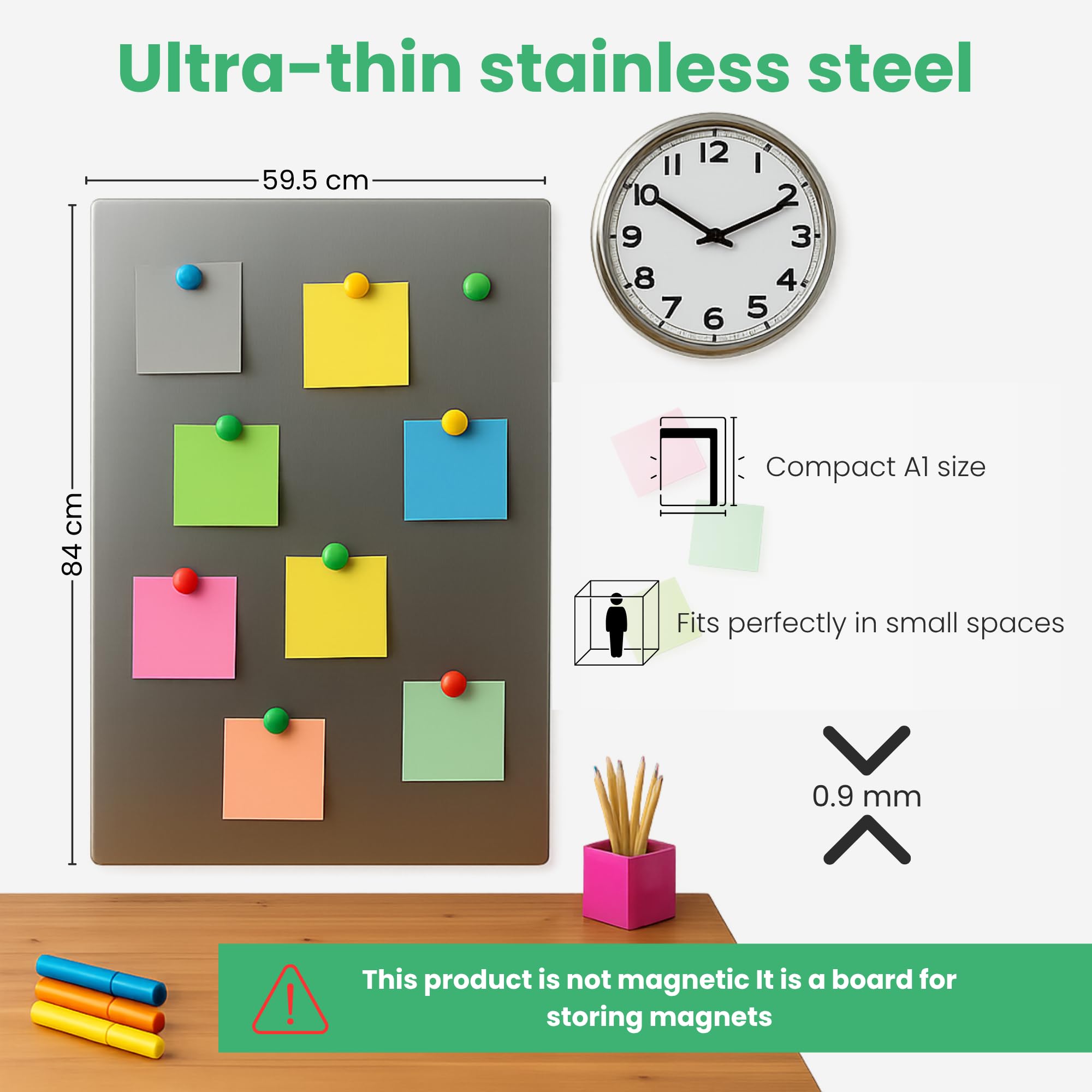Stainless Steel Silver Metal Magnet Board - 17.5 X 11.5 X 1/32 Inch Magnetic Wall Sheet For Magnets And Bulletin Board - Comes With Dual Lock Tape For Easy Hanging