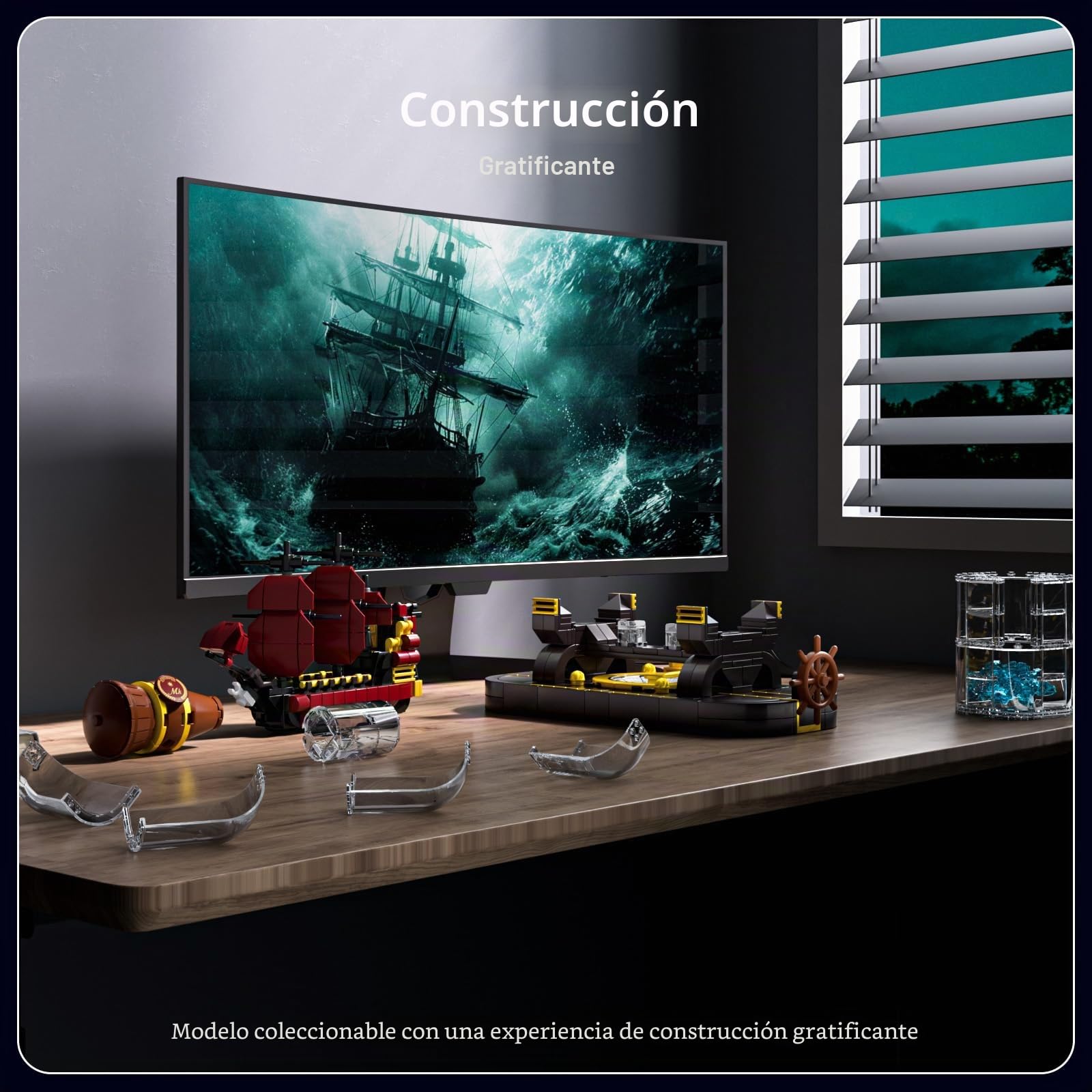 Mould King 10085 Barco Pirata en Botella, Bloques de construcción The Queen Revenge, velero, Bloques de sujeción, colector, Modelo de Barco, Regalo para niños a Partir de 8 años (885 Piezas)