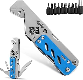 OUTU Multitool Wrench, with Adjustable Wrench/Flat Screwdriver/Phillips Screwdriver/Bottle opener/9 Different Sizes of Screwdriver Bits (Blue)