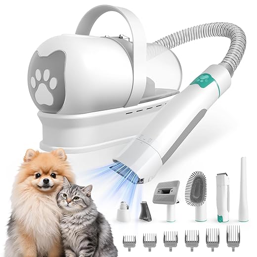 Dog Grooming Kit, Pet Grooming Vacuum with Pet Clipper Nail Grinder, Dog Hair Vacuum with 6 Pet Grooming Tools for Dogs Cats Shedding Grooming