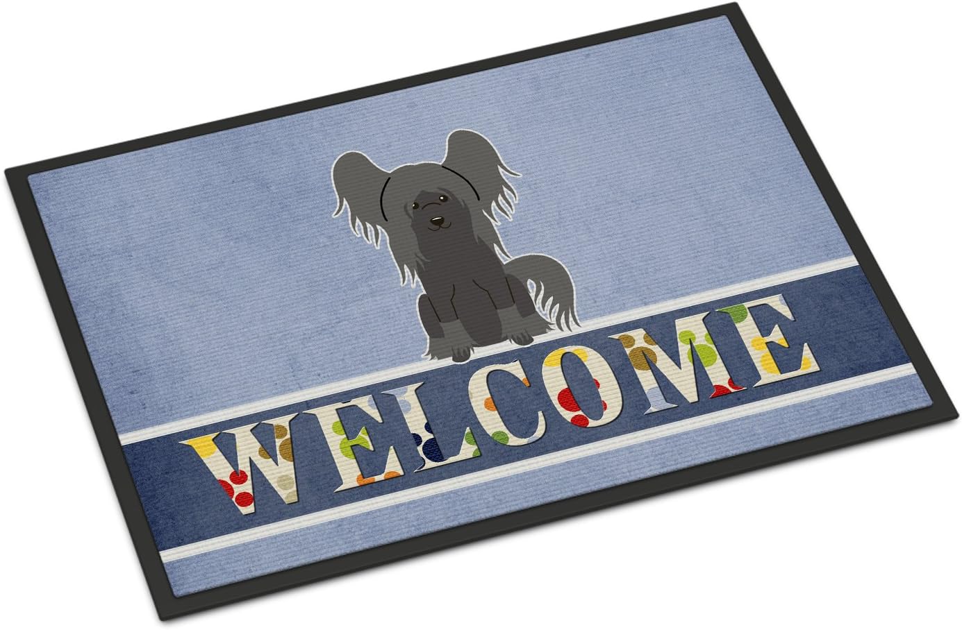Caroline's Treasures BB5693MAT Chinese Crested Black Welcome Doormat 18x27 Front Door Mat Indoor Outdoor Rugs for Entryway, Non Slip Washable Low Pile, 18H X 27W