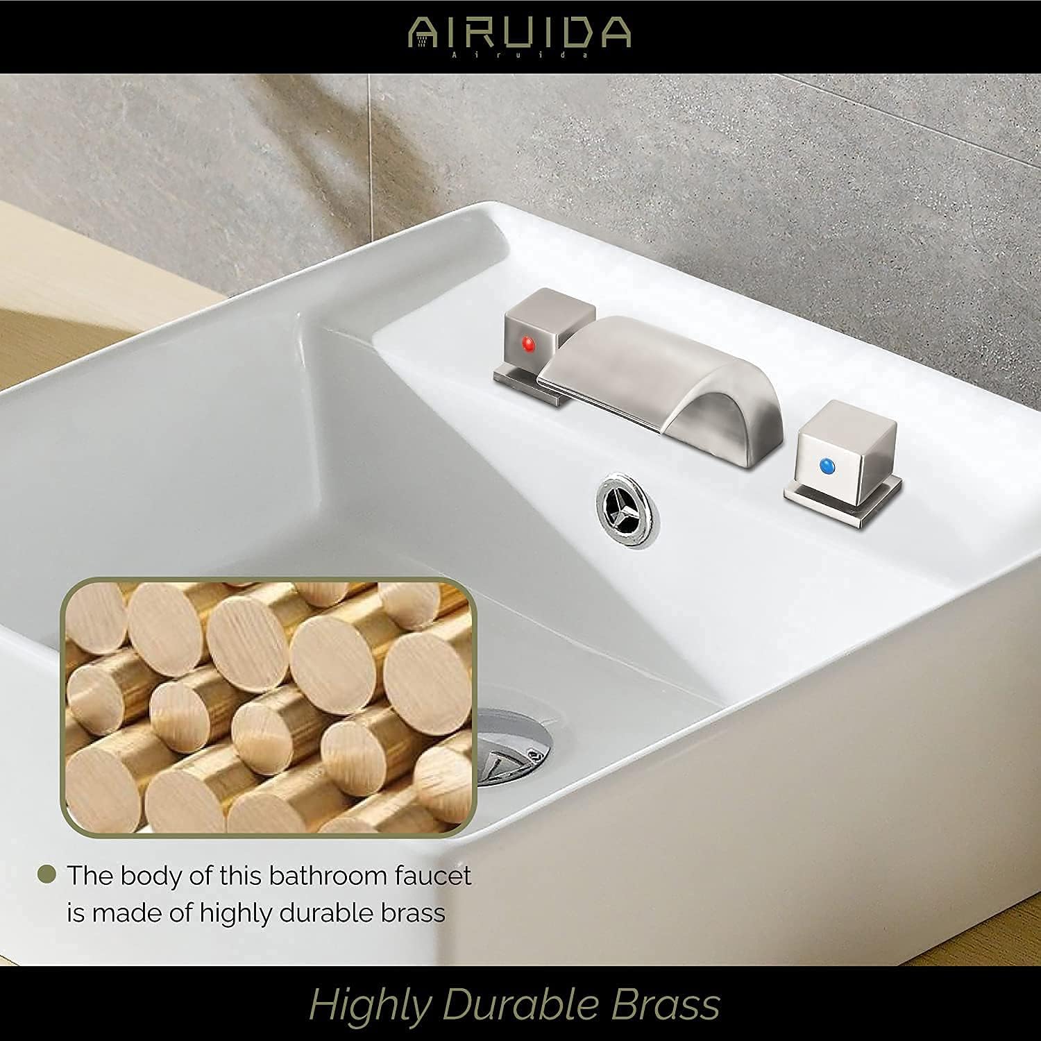 Onе-Dау Sаlе: Uр tо 80% оƒƒ Airuida Brushed Nickel Waterfall Widespread Bathroom Sink Faucet Deck Mounted Faucet with Pop Up Drain 8-16 Inch Double Handles 3 Holes Commercial Faucet