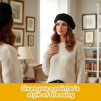 Black Beret, Premium Wool Unisex Beret Hat for Women and Men, Classic Vintage Style for Travel, Photography and Outdoor Activities, Adjustable Fit 56-58cm