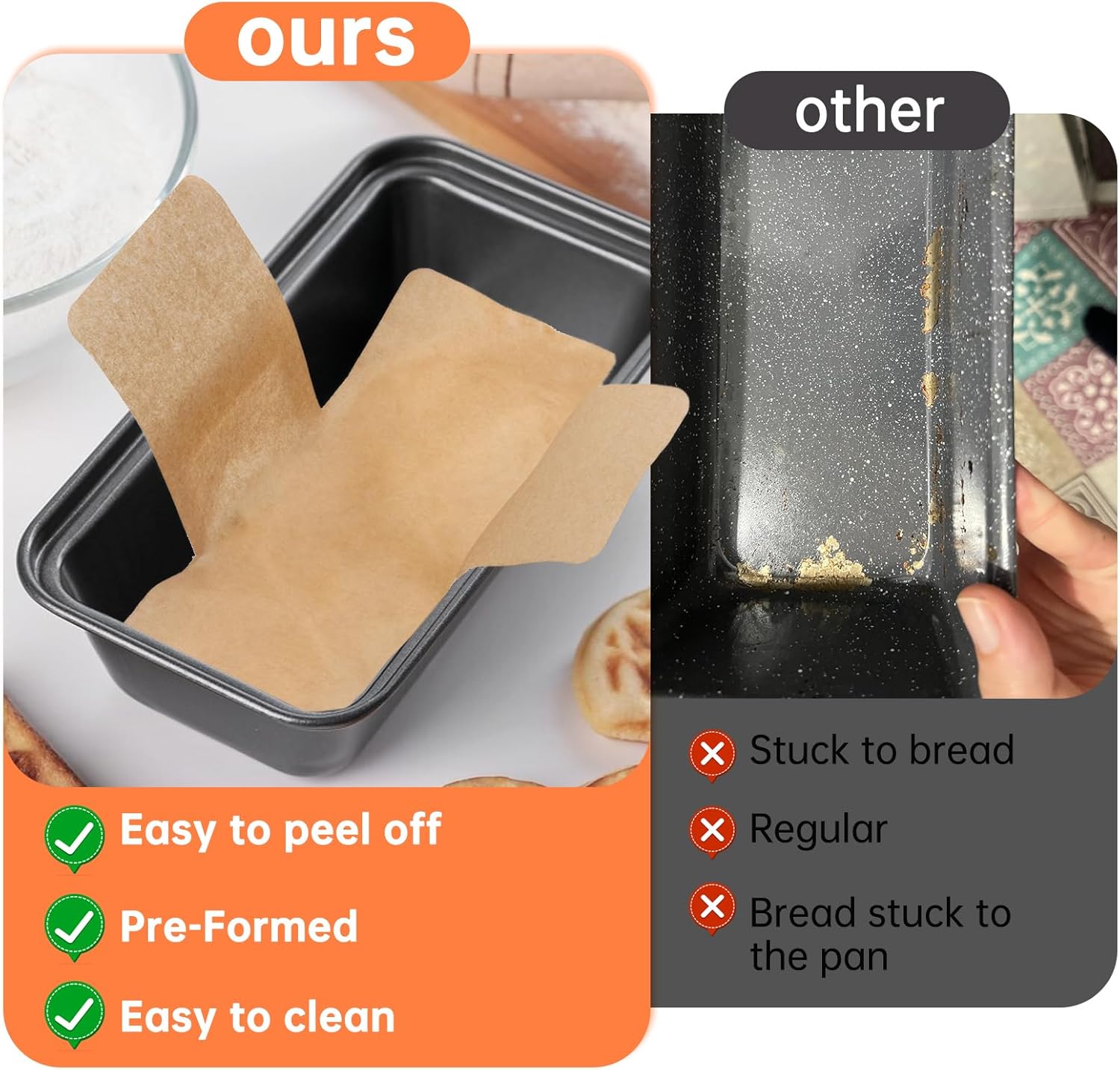 100 Pcs Loaf Pan Liners for Baking Bread 9x5 inches, Pre Formed Parchment Paper for Baking Toast Bread, Cakes, Banana Bread, Disposable Greaseproof Paper, Non-Stick Air Fryer Liner, Brown - Image 2