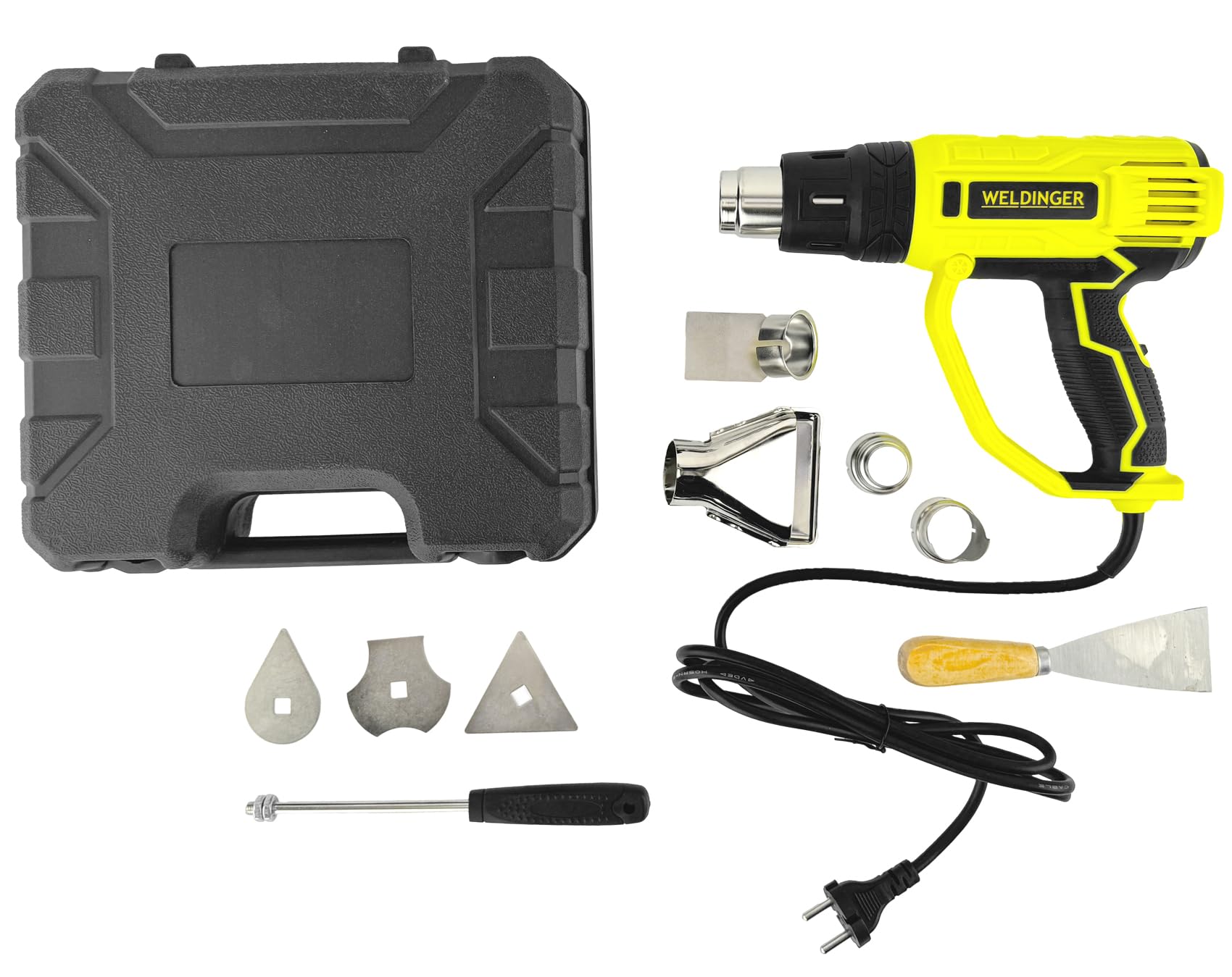 WELDINGER Heißluftpistole HG-1 2000 W Digitaldisplay 60-600°C 9-tlg. Set im Koffer