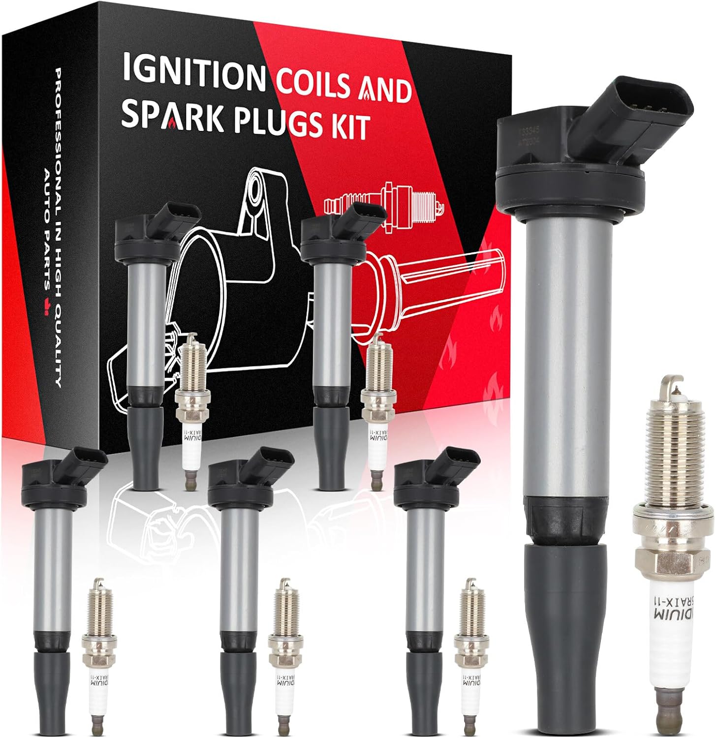 6 Ignition Coils with 6 Iridium Spark Plugs fit for 2016-2020 for Toyota for Tacoma V6 3.5L,2016 for Toyota for Tacoma L4 2.7L Ignition Coil Pack Replacement UF796,9091902273
