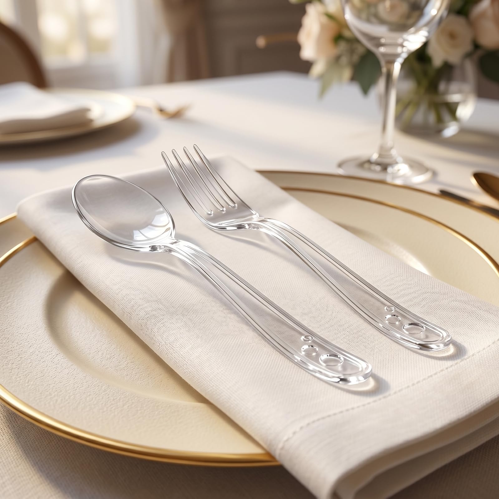 1000 Count Clear Plastic Silverware - Forks & Spoons -4 1000 Count Clear Plastic Silverware - Forks & Spoons -4
