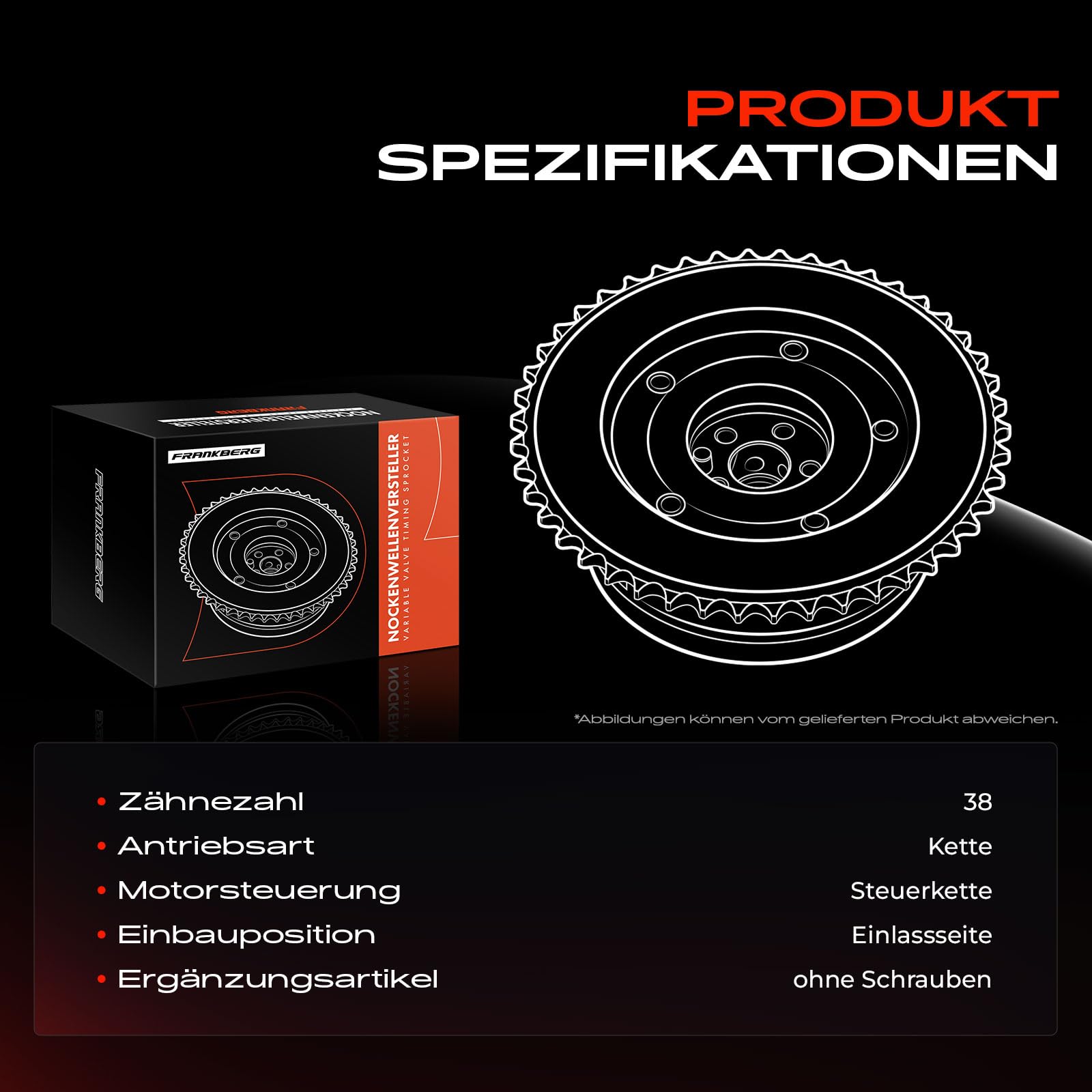 Frankberg Nockenwellenversteller Einlassseite Kompatibel mit 1er E87 116i-120i 3er E90 316-330 3er Touring E91 316-330 5er E60 520-530 5er Touring F11 523i-530i Replace# 11367500032