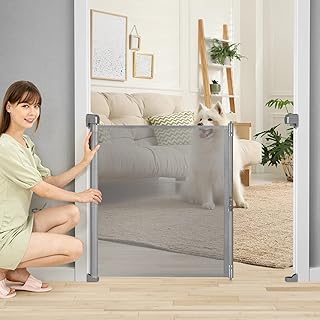 Adjustable Baby Gates for Doorways Roll Up Manually Outdoor Baby Gates for Dogs Mesh Dog Gates for The House Pet Gates for Dogs Indoor Safety Dog Gate for Stairs Child Gate for Doorway