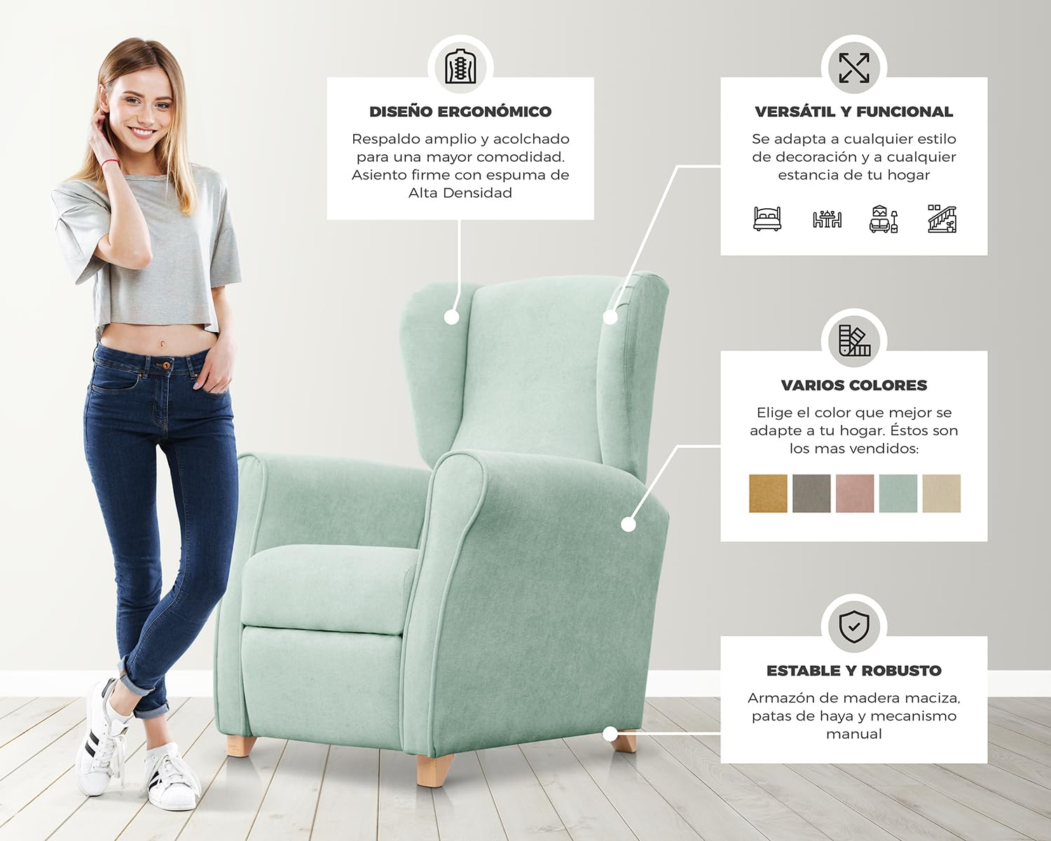 Sueños ZZZ Carla Fauteuil à Oreilles Tapissé En Tissu Anti Taches Couleur Moutarde 104 X 77 X 75 Cm Ideal Pour Lire Regarder La Television Ou Allaiter