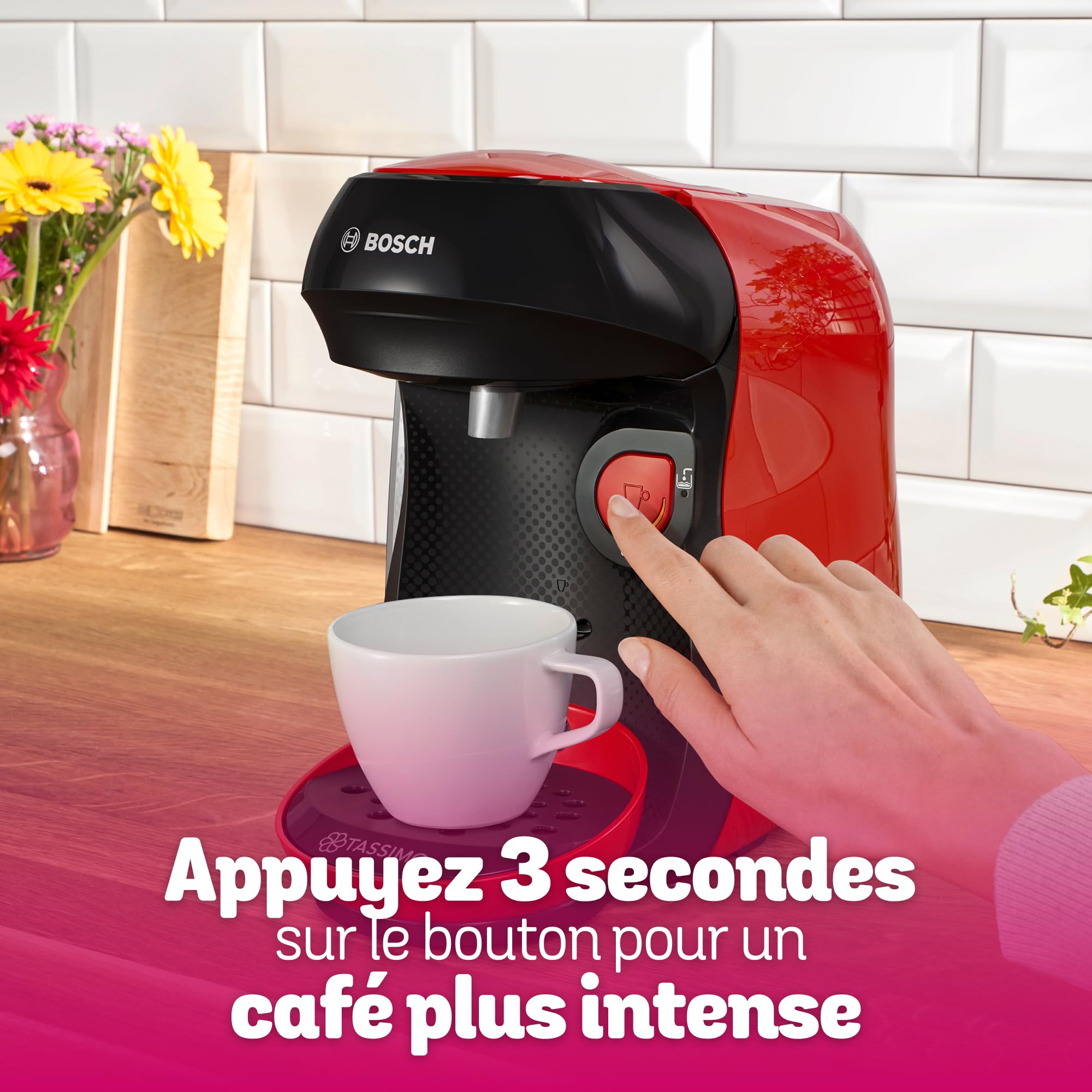 Bosch Machine à café multi-boissons Tassimo Happy friendly, TAS103E, plus de 70 boissons chaudes, OneTouch, cafétière à dosettes, Intellibrew, rouge