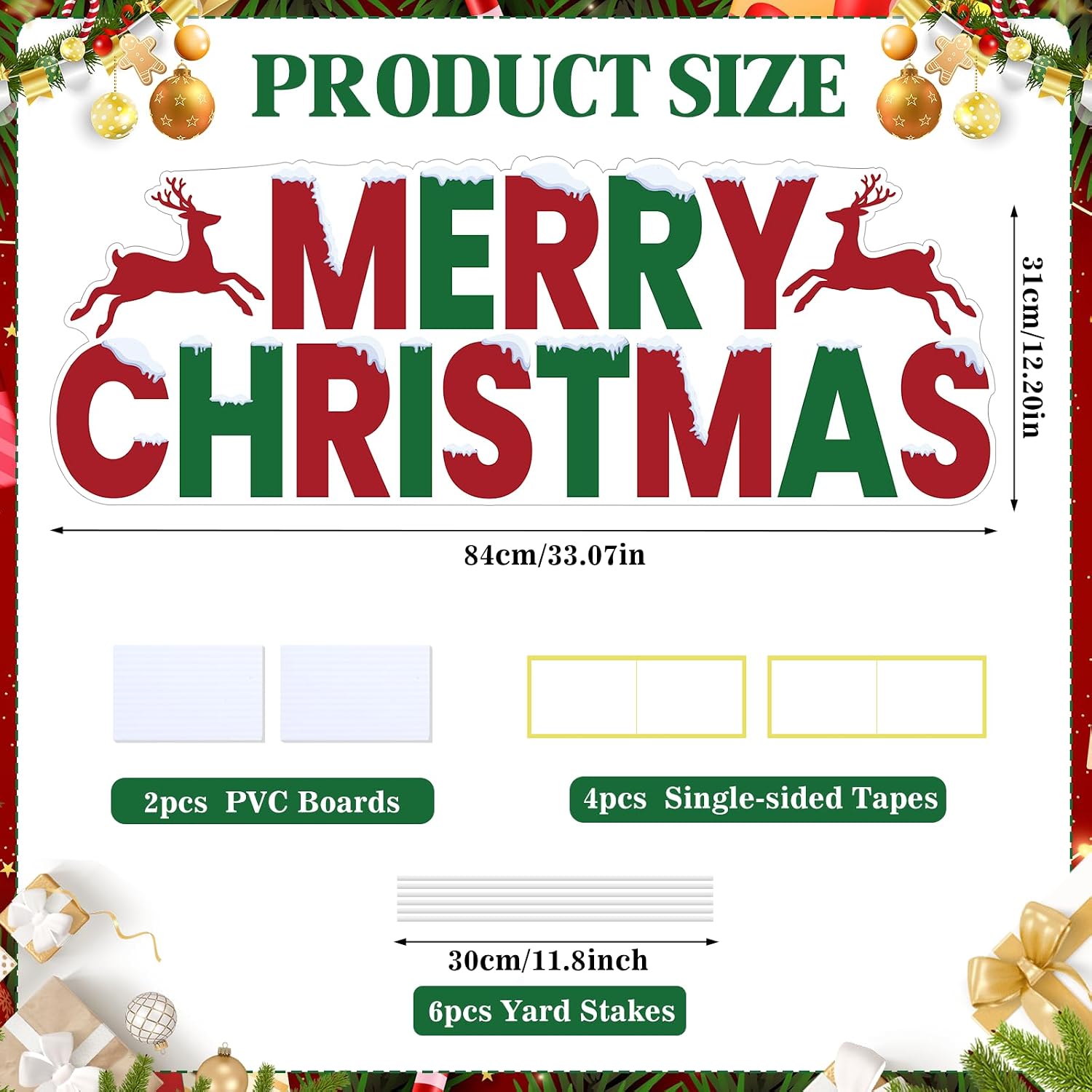 Christmas Yard Decorations Outdoor Merry Christmas Yard Sign with Stakes Large Red and Green Xmas Lawn Sign Snowy Reindeer Garden Decor for Xmas Winter Holiday Outside Pathway Supplies