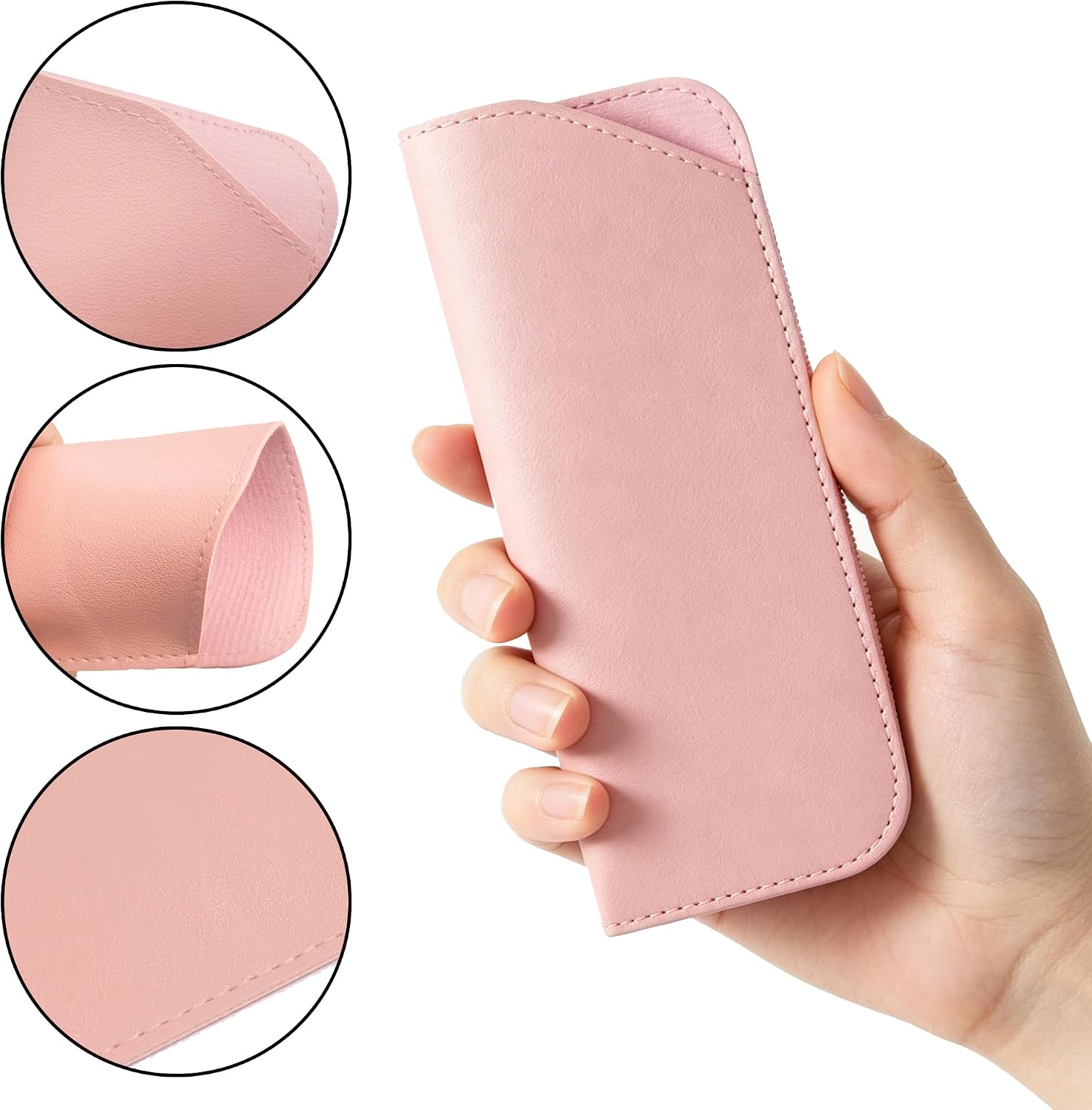 2 Pcs Glasses Case Soft Pouch,Slim PU Leather Eyeglasses Pouch 7 x 3 Inch, Soft Protective Glasses Sleeve