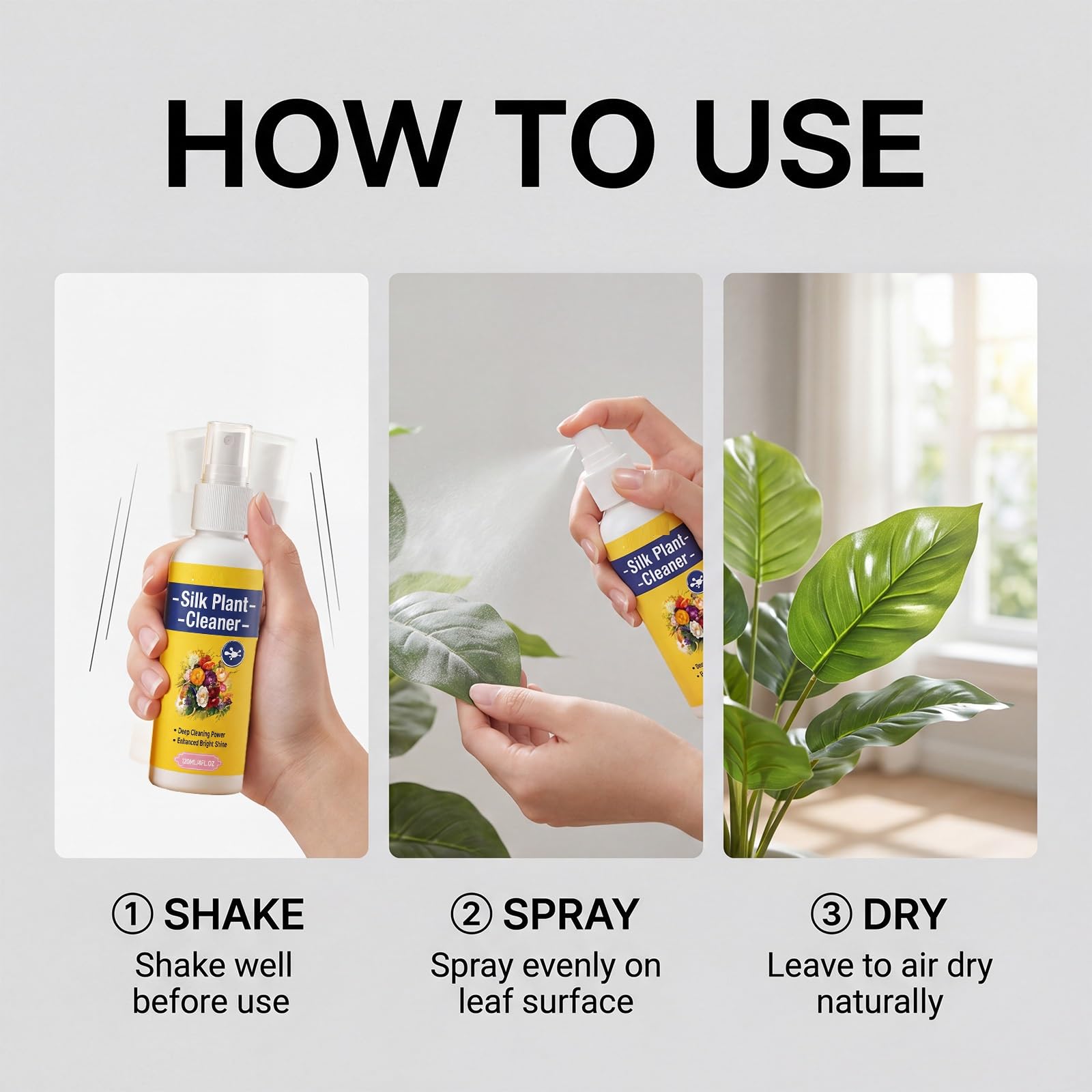 Künstliche Pflanze Blume Reiniger, Seide Blume Reiniger Spray kein wischen, Blatt Glanz Spray für Zimmerpflanzen, geeignet für künstliche Pflanzen und Blumen 120ml (8pcs)