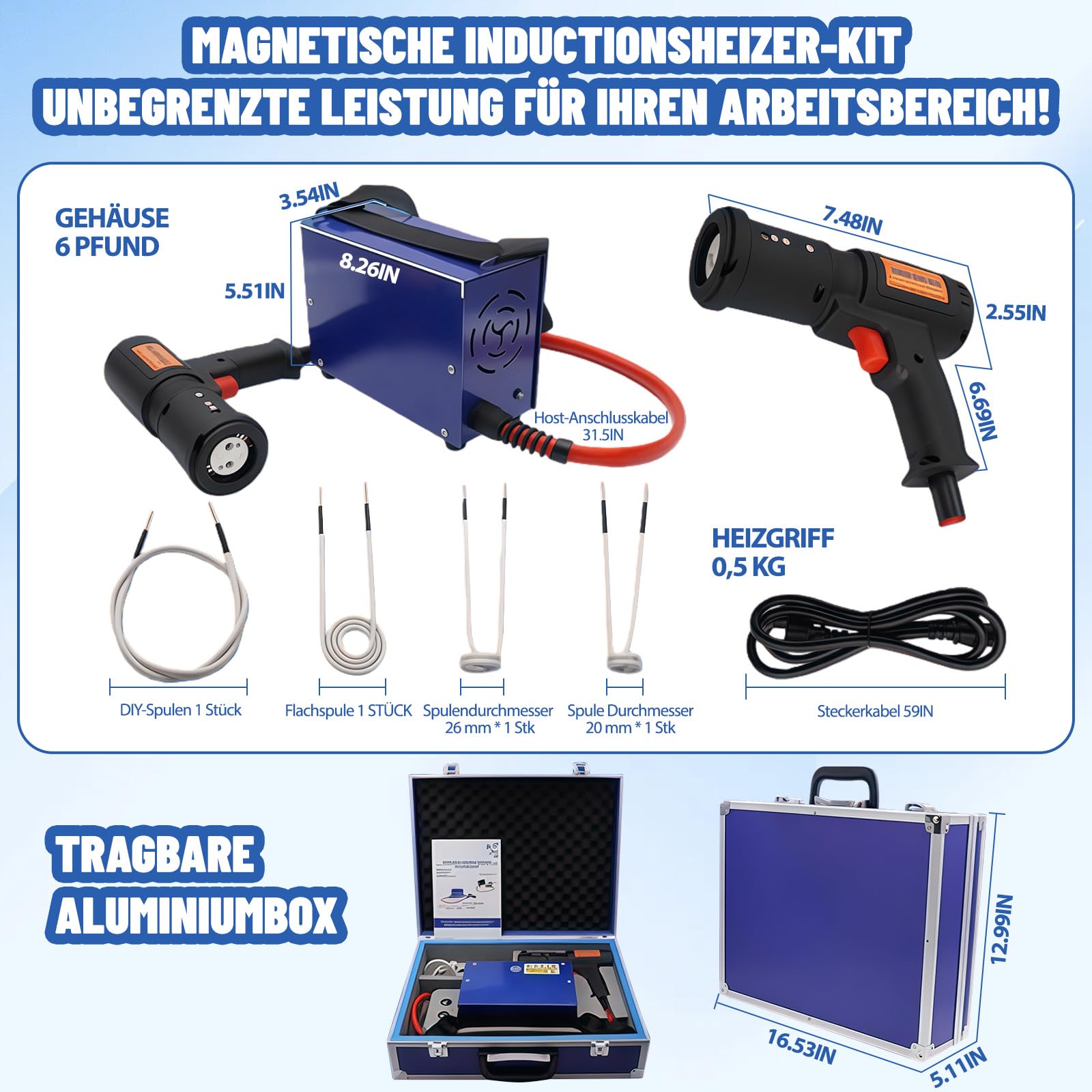 1500W Magnetische Induktionsheizgerät, Flameless Induction Heater mit 4 Heizspulen, Induktions Heizset Tragbarer Induktion Schraubenlöser, Schrauben Löser für Rostige Muttern & Lager