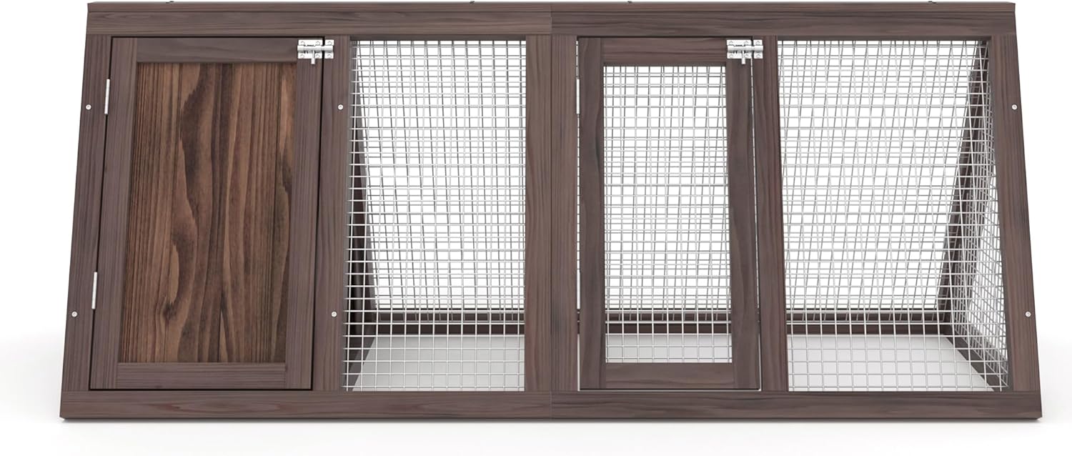 Outdoor Rabbit House Bunny Chicken Coop Wooden Small Animals Quail Cage Hamster Pet Run Cage Poultry Hutch with 2 Doors & Wire Fence (46" A)