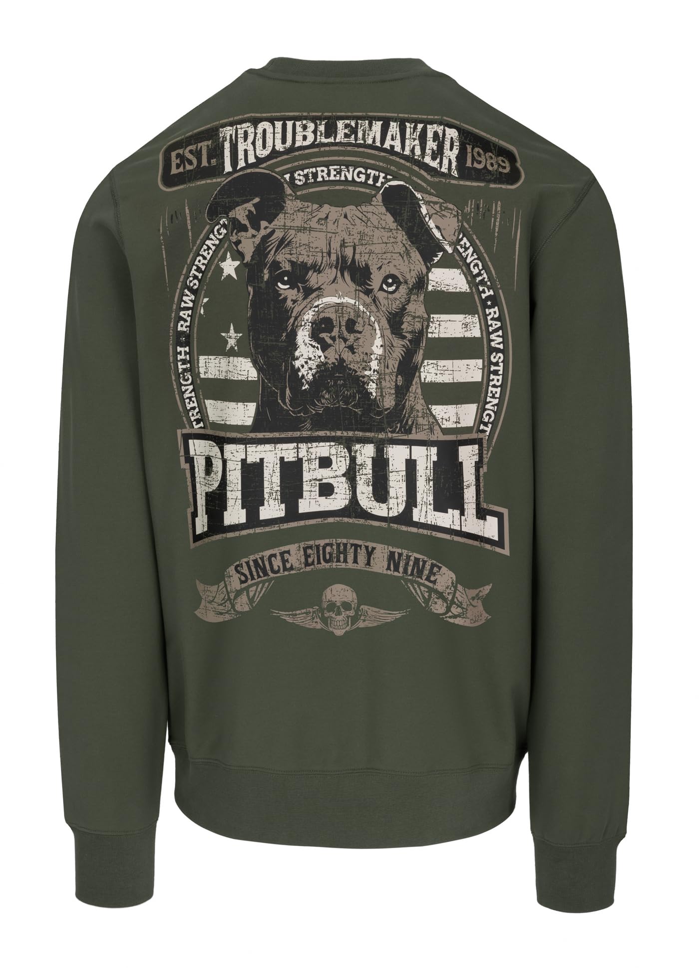 PITBULL Męska bluza Troublemaker Crewneck Pulower 280 g, nadruk na plecach psa, streetwear tricot terry, elastyczna, oddychająca, z długim rękawem