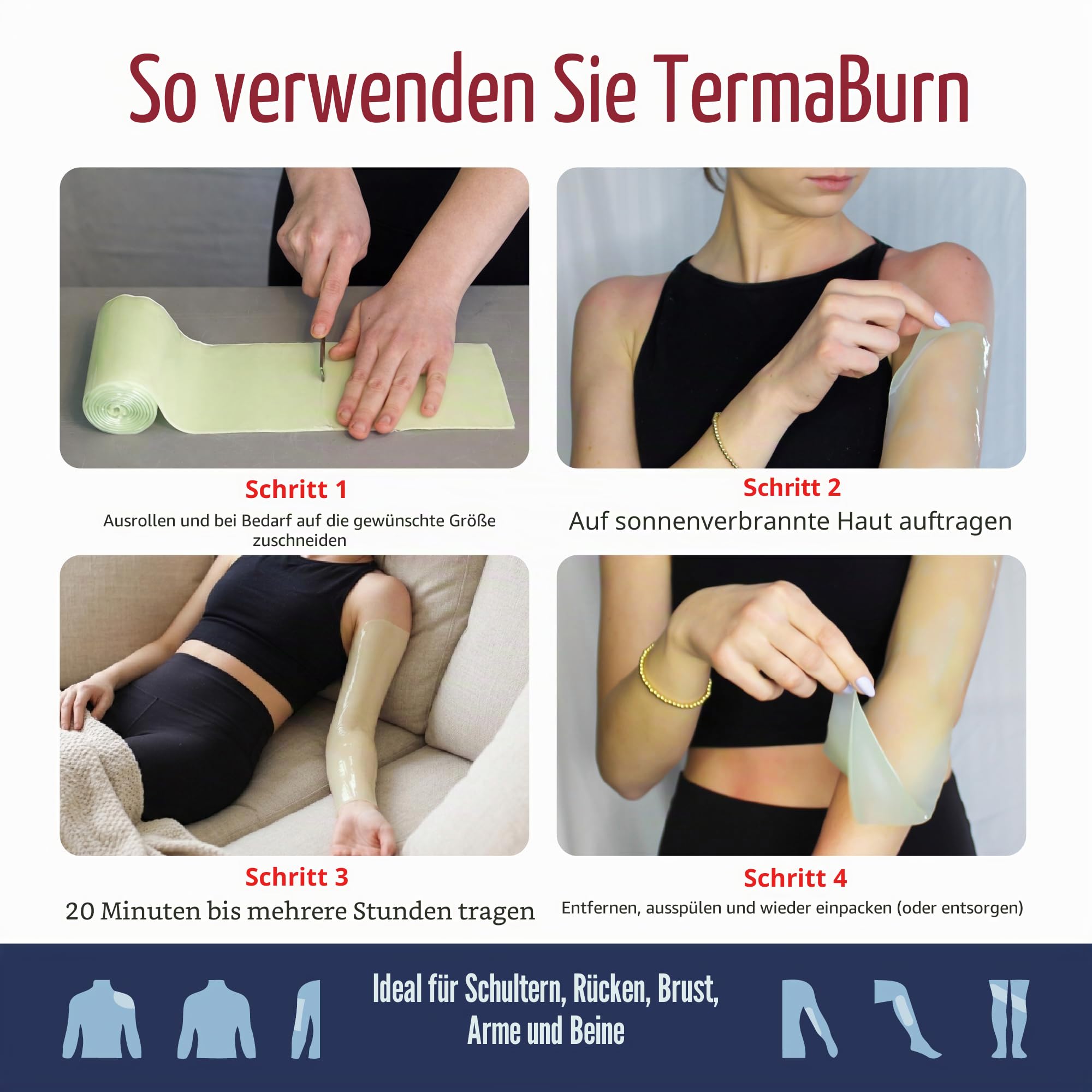 Organic Aloe Wrap for Sunburn Relief by TermaBurn - Organic Aloe Skin Treatment for Long-Lasting Relief from Pain, Itching and Peeling. Made in the USA with 100% Certified Organic Aloe