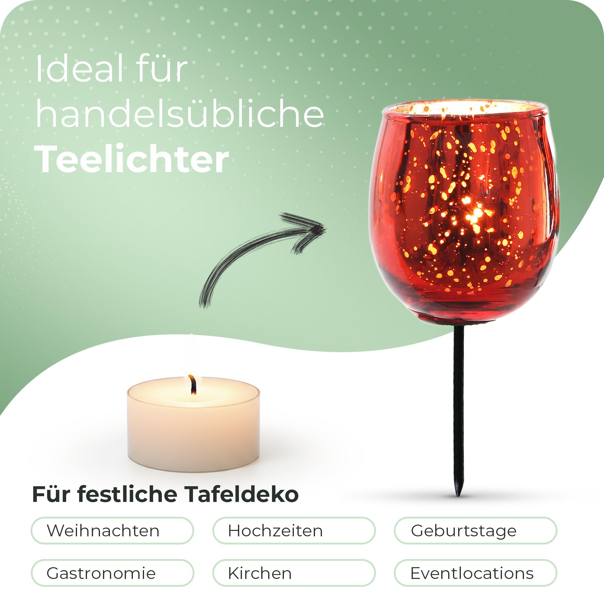 12x Teelichthalter Glas für Adventskranz 6cm Bauchig Rot - Kerzenhalter Klein, Kerzenpicks für Teelichter, Weihnachtskranz - 3X 4er Teelicht Gesteck Weihnachten Dekoration Xmas