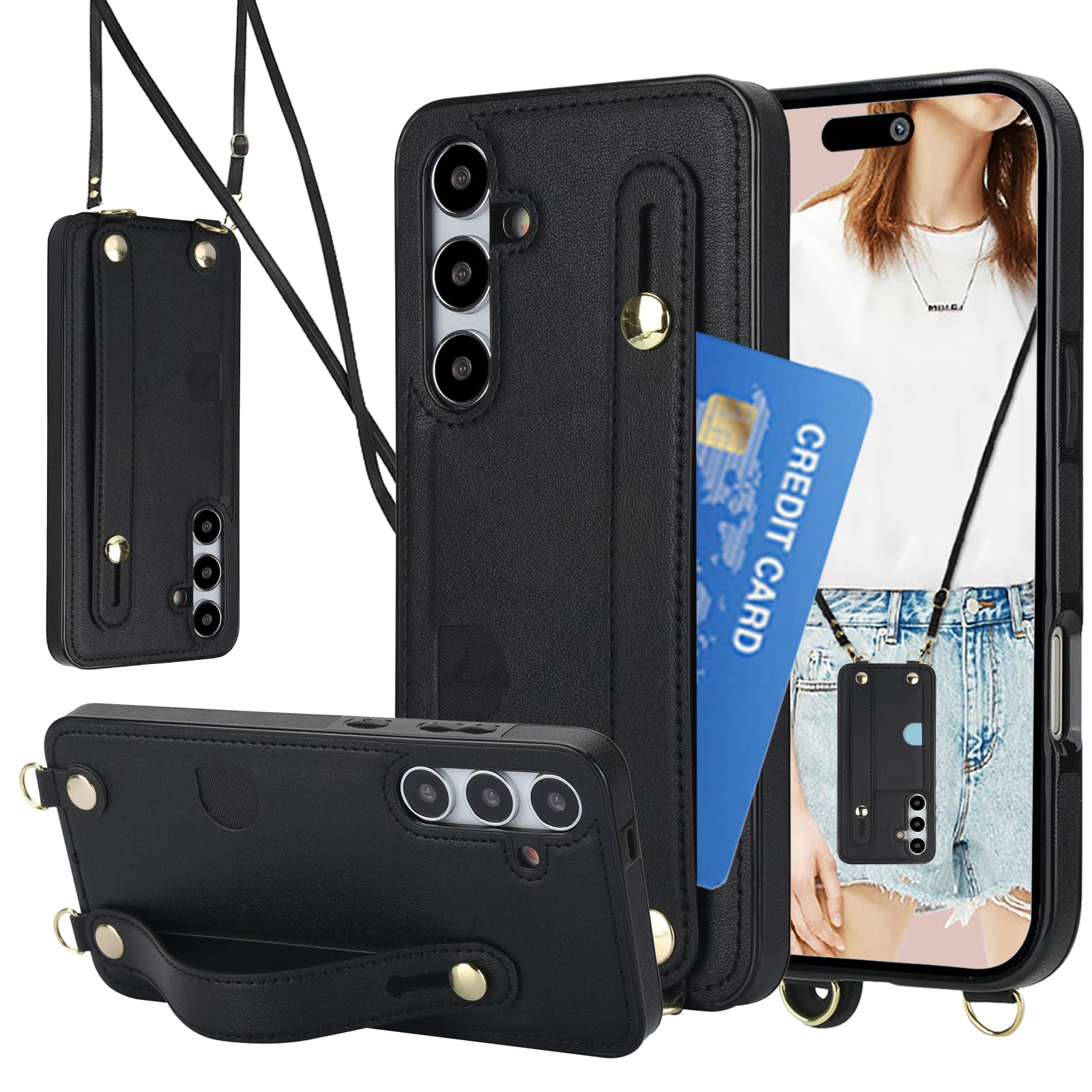 CCSmall for Samsung Galaxy S23 + Plus Crossbody Phone Case with Card Slot for Women, PU Leather with Adjustable Lanyard & Wristband Kickstand Wallet
