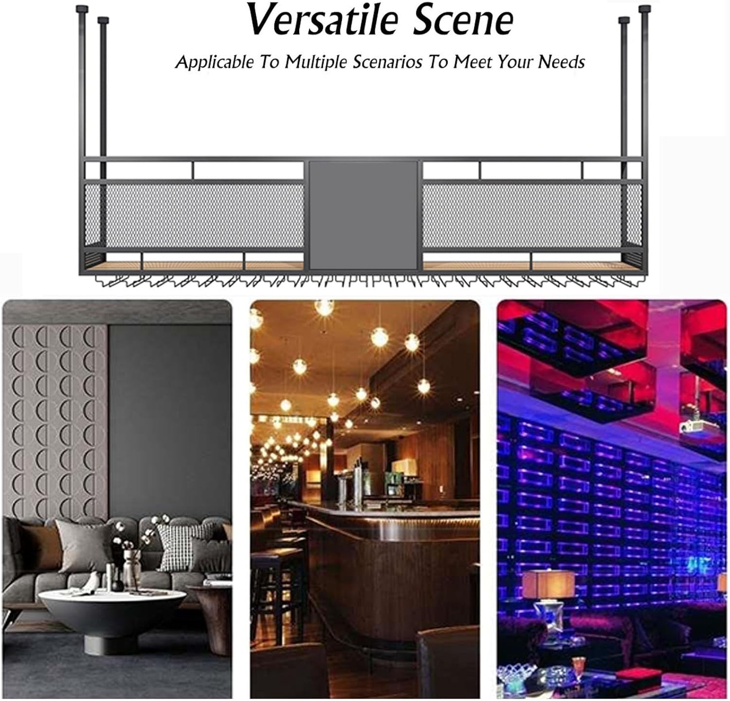 Ceiling Wine Glass Rack,Hanging Wine Glass Rack,Metal Ceiling Shelf with Guardrails,Wine Storage Display Rack for Home Bar Dining Room