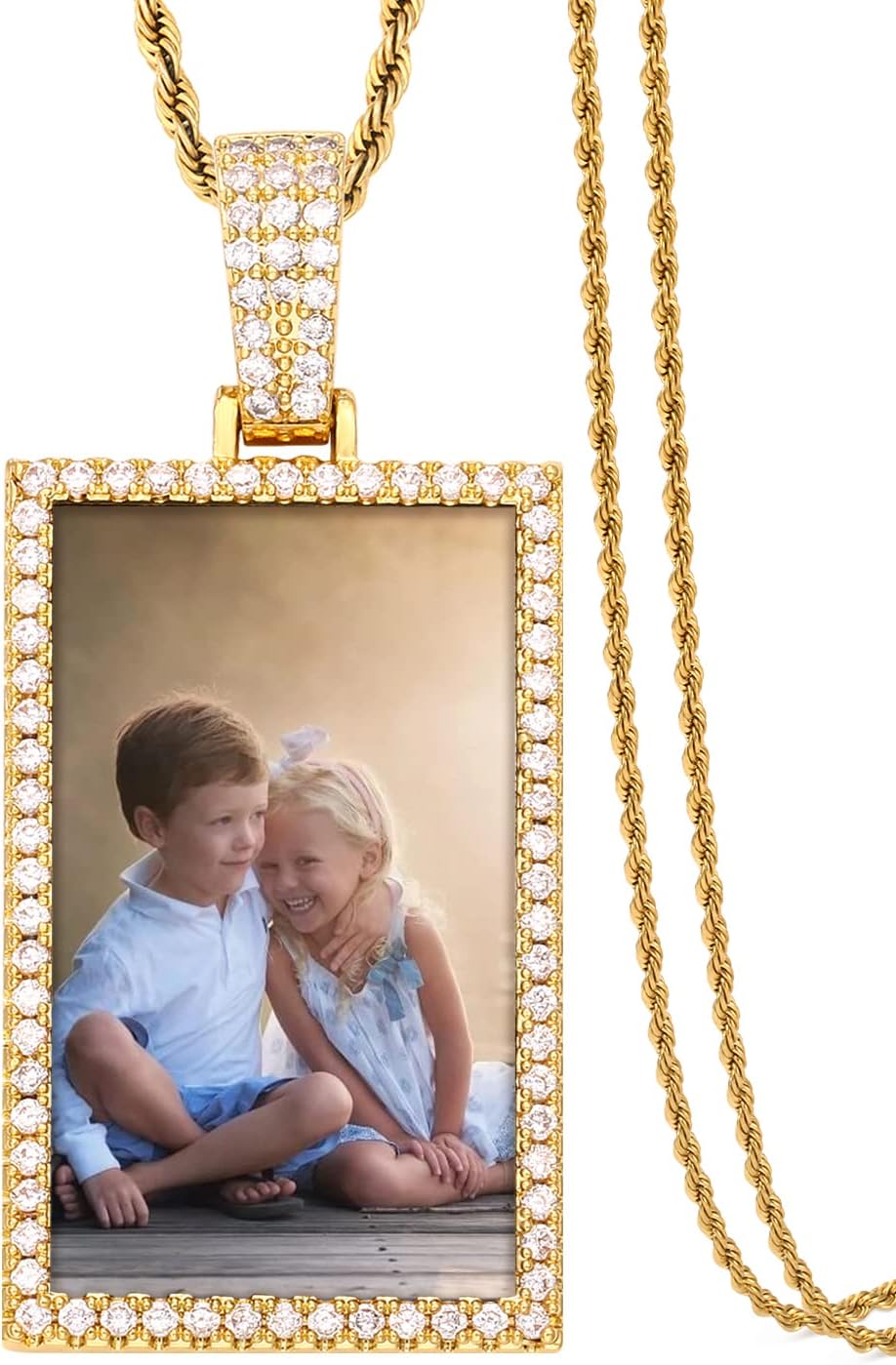 TUHE Custom Picture Necklace Personalized Photo Memorial Necklace For Women Men 18k Gold Plated Rectangle Square Rip Chain Necklace Gifts For Him/Her