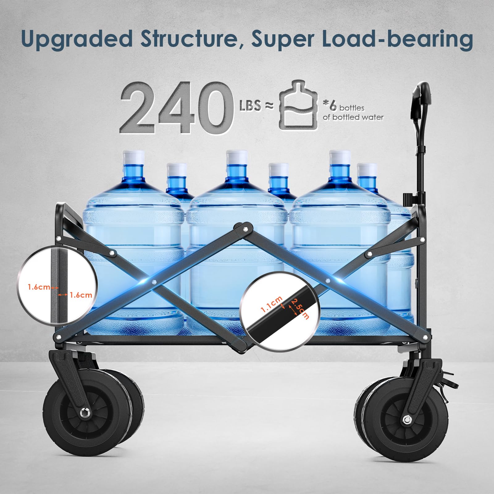 Taphnw 100L Chariot de Transport Pliable, Charge maximale de 110 kg, Chariot Jardinage de Plage avec Poignée Réglable, Tissu Oxford 600D, Voiture Pliante pour Tout Terrain, Plage, Camping (Bleu)