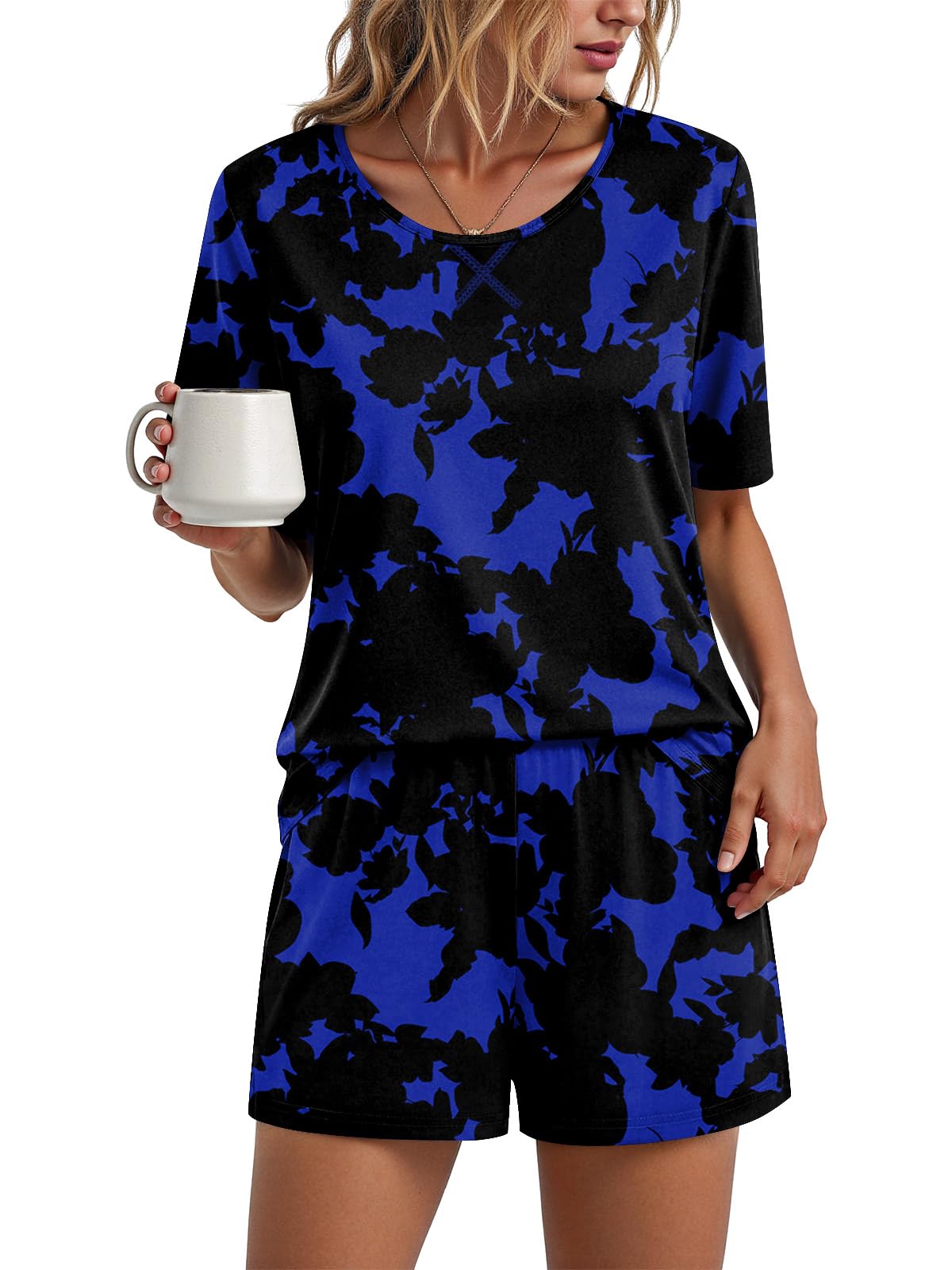 Findsweet Pajama Set for Women 2 Piece Lounge Set Soft Sleepwear Summer Casual Short Pjs Sets with Pockets M-3XL