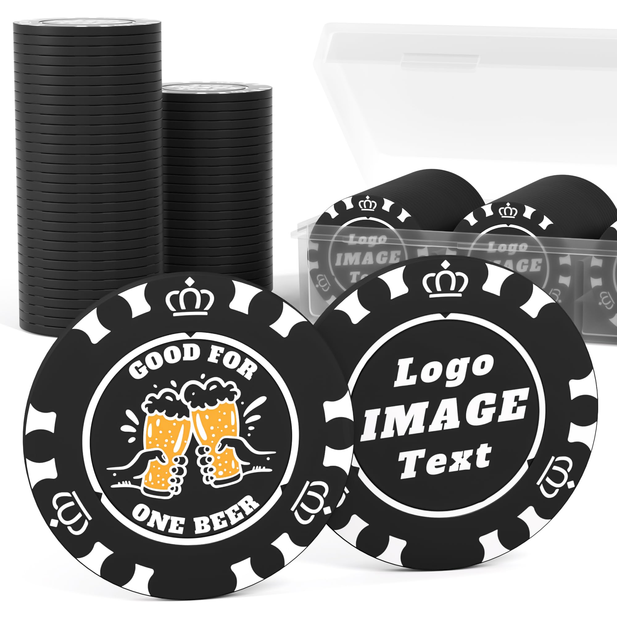 100 Custom Poker Chips, 37MM Custom Drink Tokens Personalized Logo, Image and Text, Double Side UV Full Color Printing Custom Drink Chips for Bar, Party, Business Cards, Company Logo and Promotions