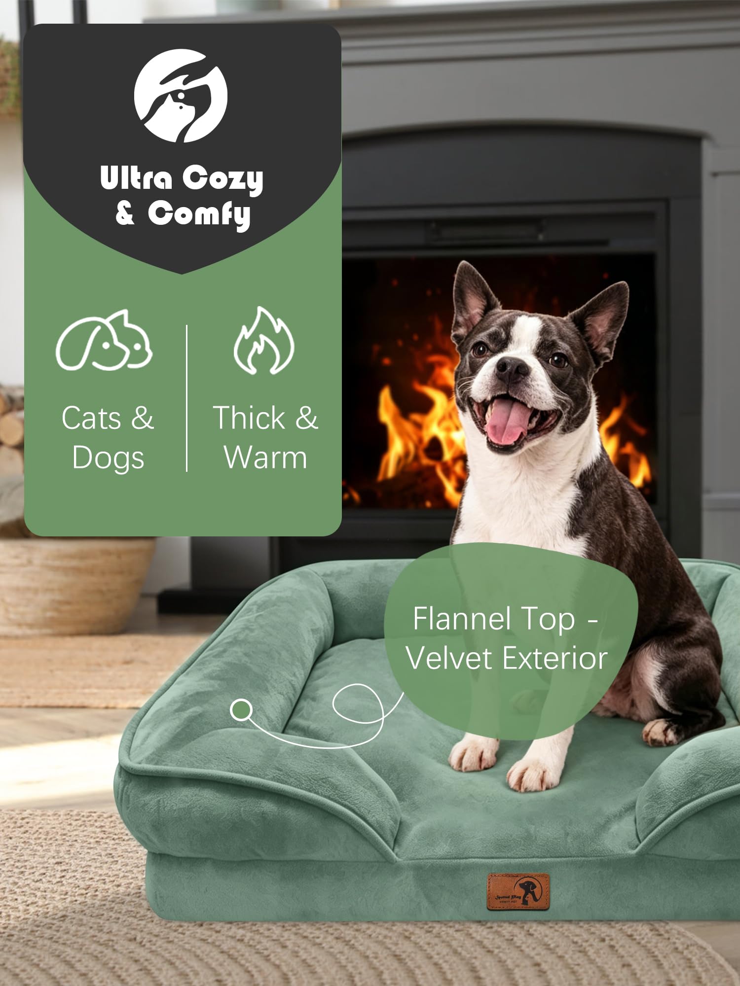 Spotted Play Orthopedic Dog Bed with Sides - Sofa Beds for Small Dogs, Supportive Foam Pet Couch Bed with Washable Removable Cover, Waterproof Lining and Non-Slip Bottom, Green - S view 2