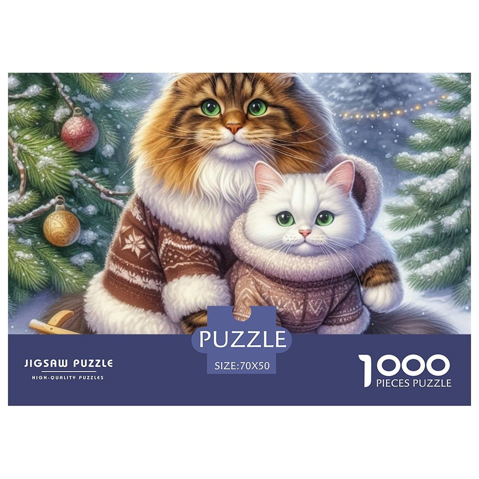 Christmas Cats Sleigh 1000 Piece Recycled Paper Puzzle Game - Cats Sleigh Winter Christmas The Whole Family Activity for Home Wall Decoration70x50cm/1000pcs