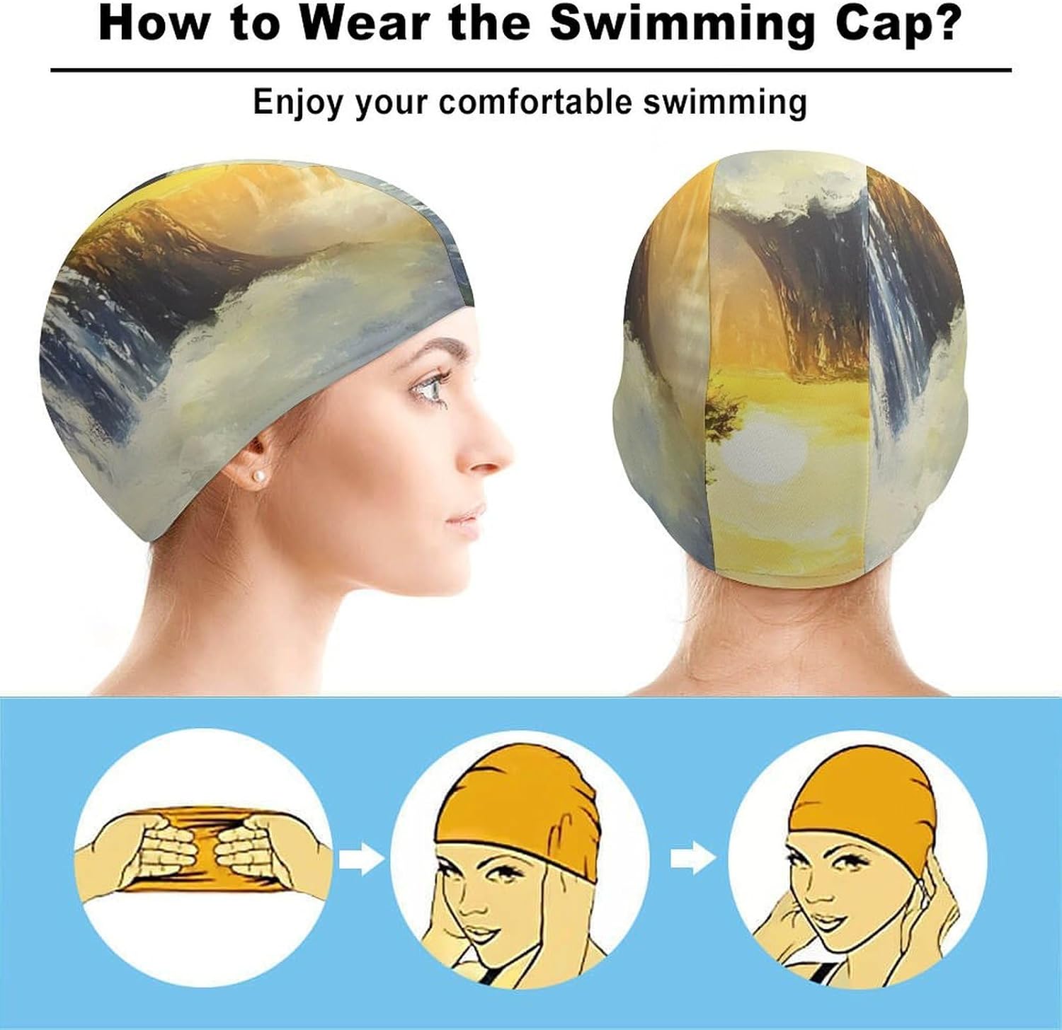 Sunrise at Victoria Falls Womens Swim Cap for Men Adult Swimming Hat Curly Short Medium Long Hair