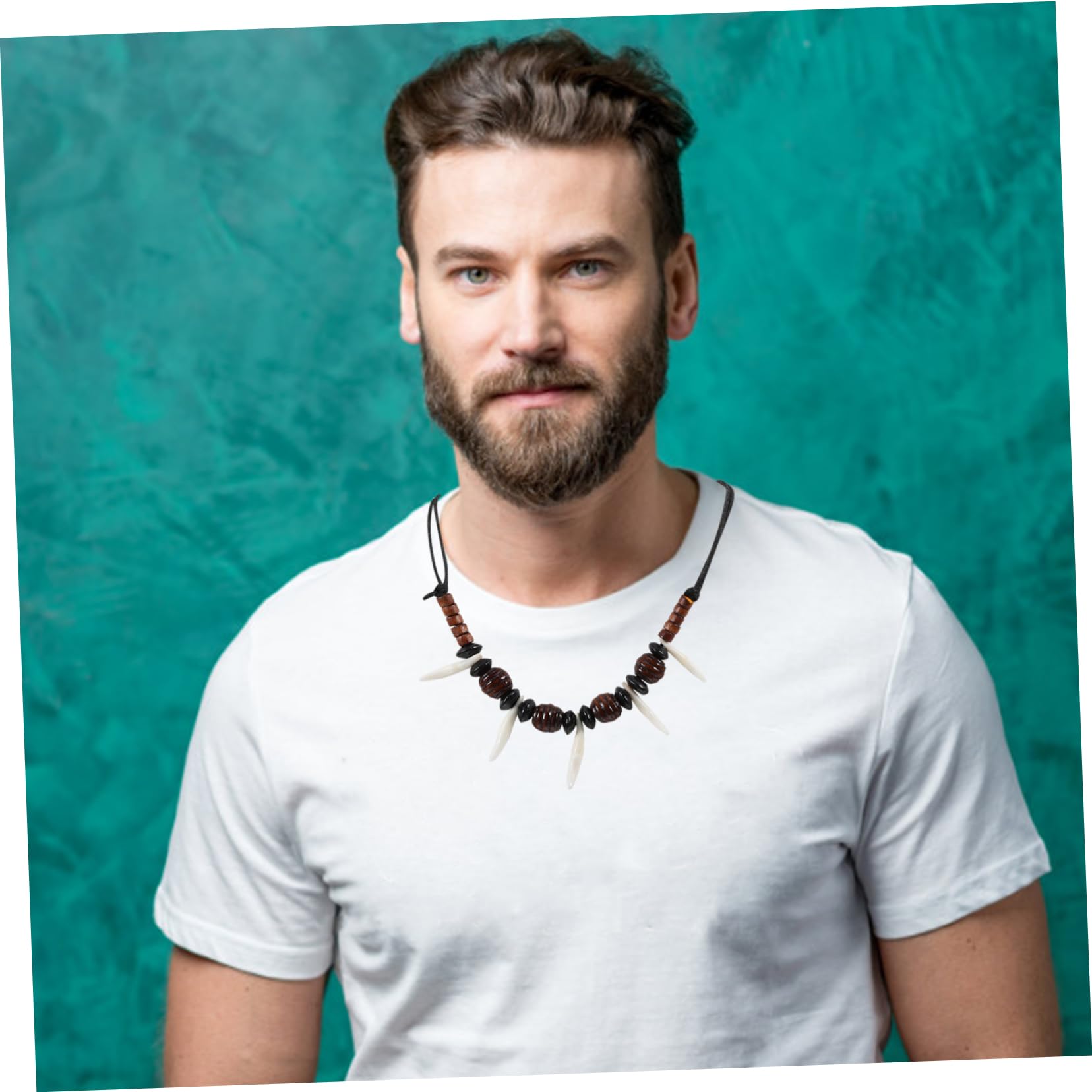 GALPADA 5pezzi Collana Per Uomini Stile Tribale Con Ciondolo Denti Di Collana Perline Bianche Accessorio Hip-hop Per Feste e Uso Quotidiano