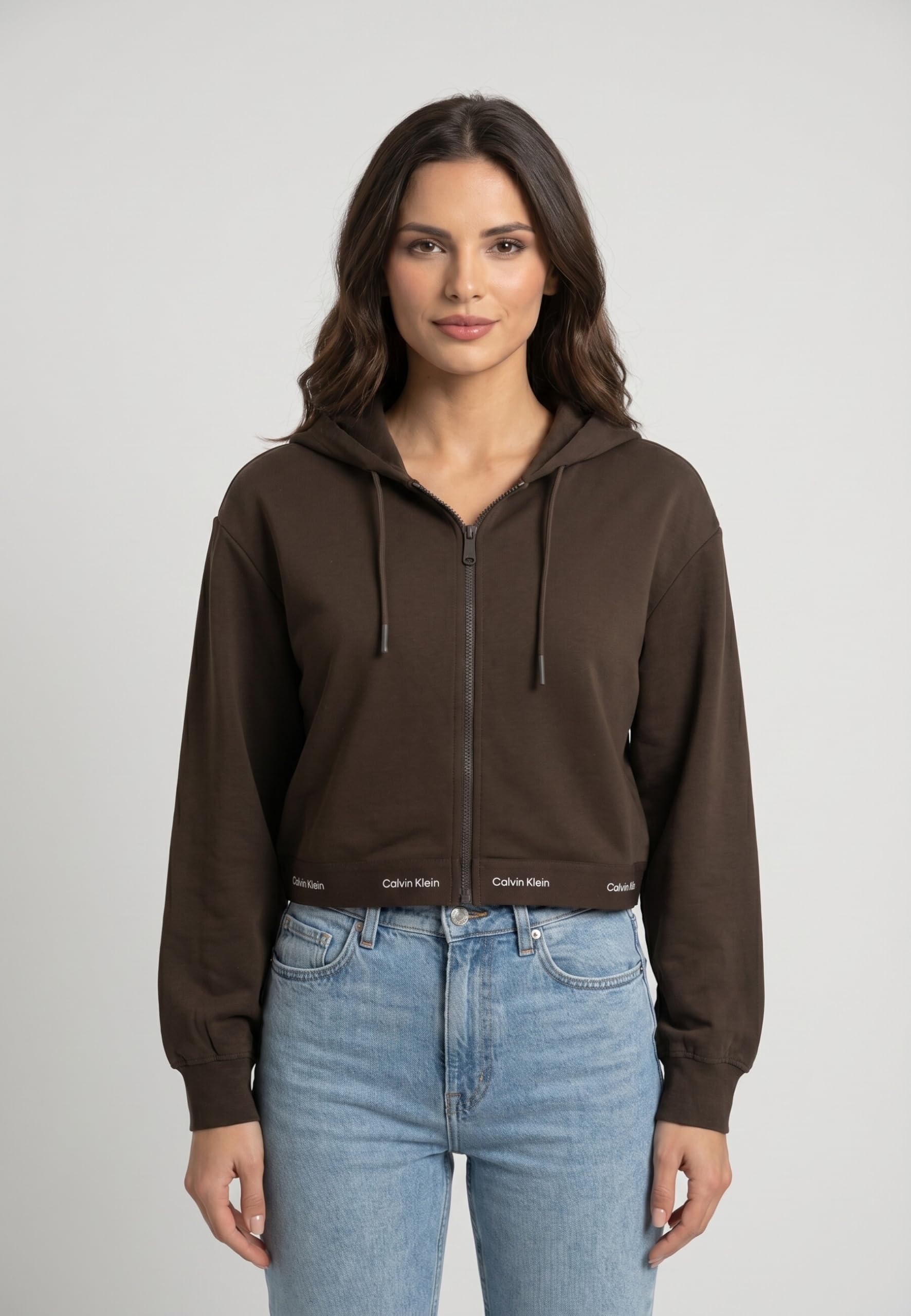 Calvin Klein LS Terry Logo Waist Cropped FZ H Lv047g252g Sudaderas Mujer