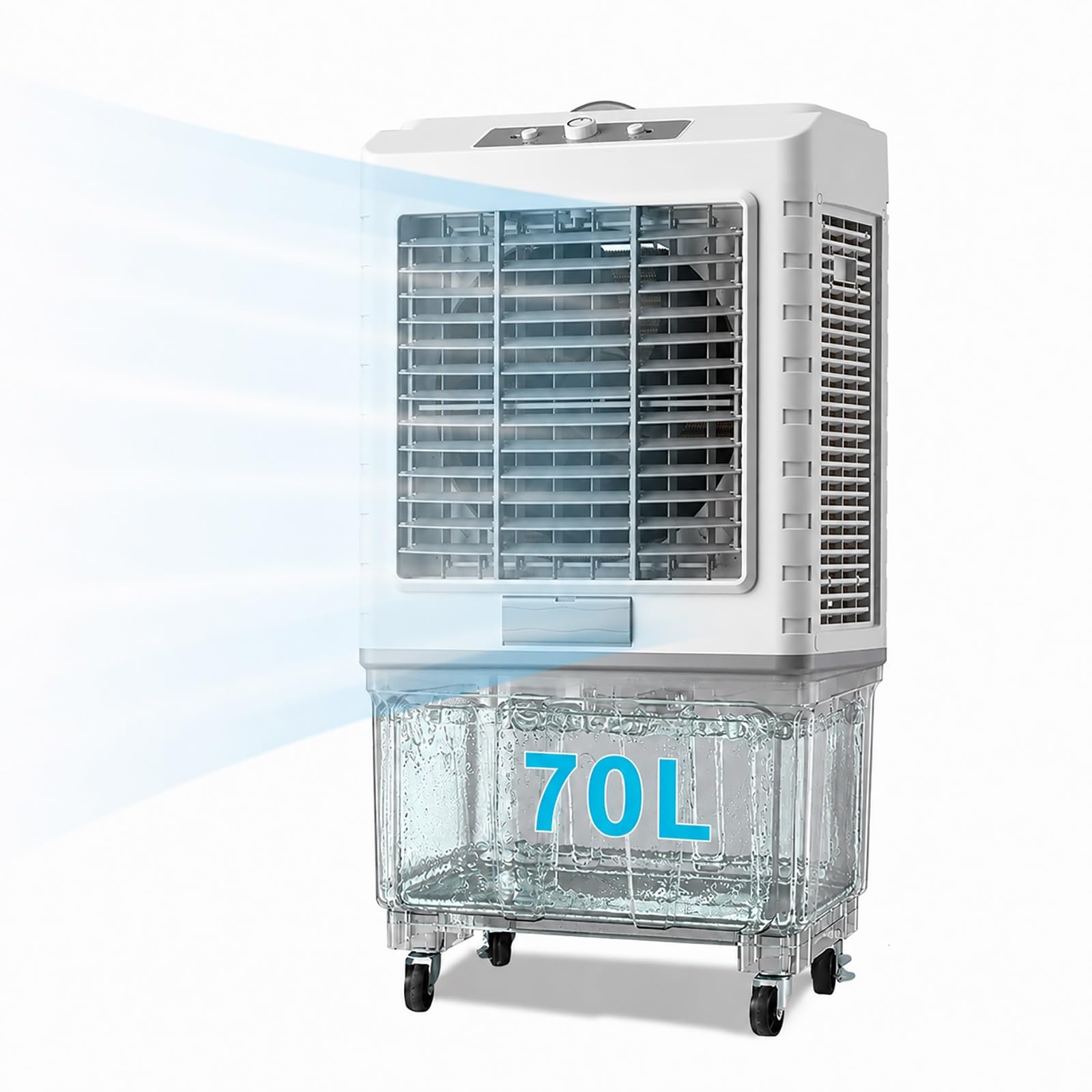 Ghhdpdmj Evaporative Air Cooler With Wheel, Industrial Swamp Air Cooler With 70L Tank, Portable Air Conditioner With 3 Speeds, 120° Oscillation For Home Office Garage | 60X42x102cm