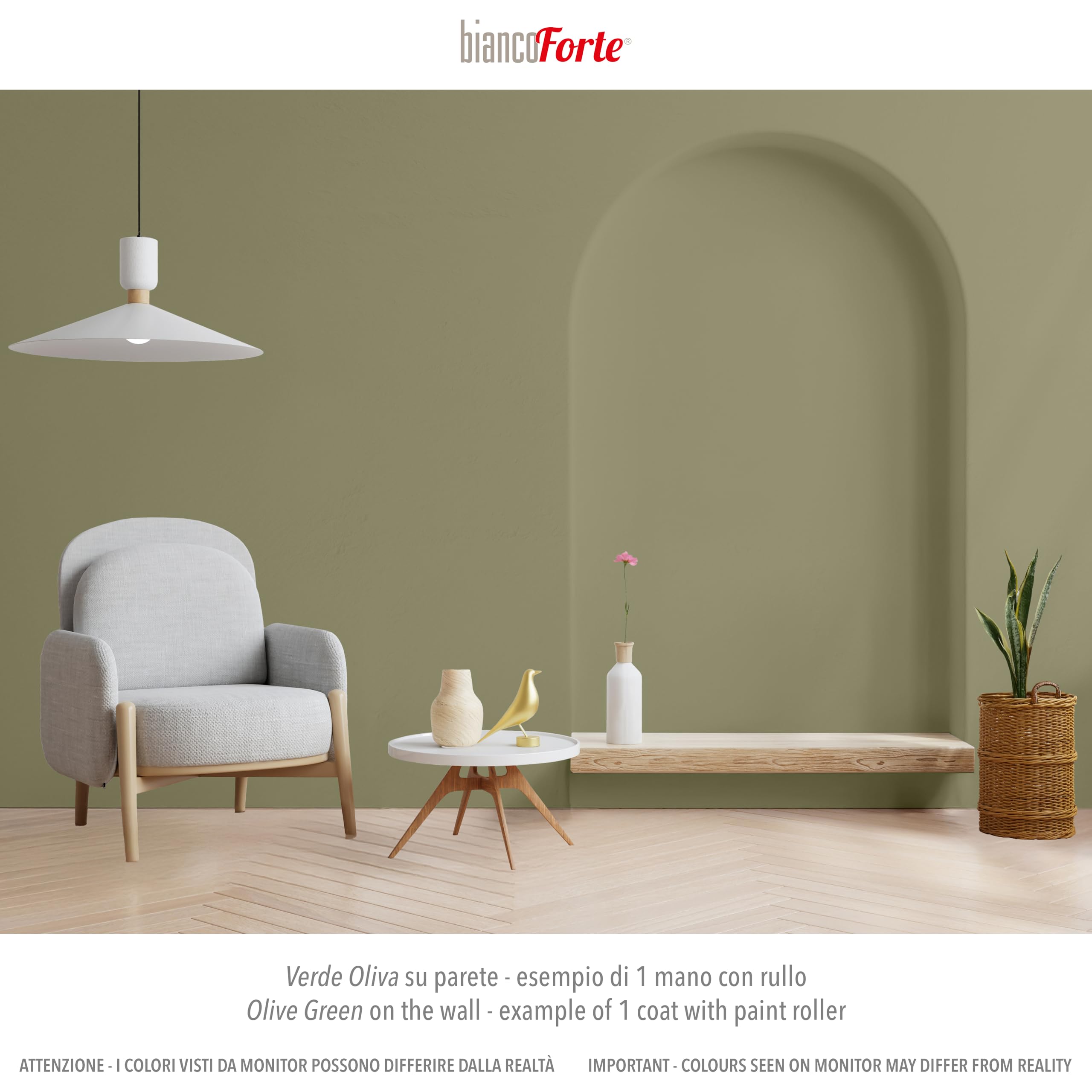 Bianco Forte - Verde Oliva - (1L) Pintura a la Tiza con Acabado/Protección 2 en 1: Chalk Paint Súper Resistente para Muebles, Paredes y Puertas – Secado Rápido, Interior/Exterior, Mate