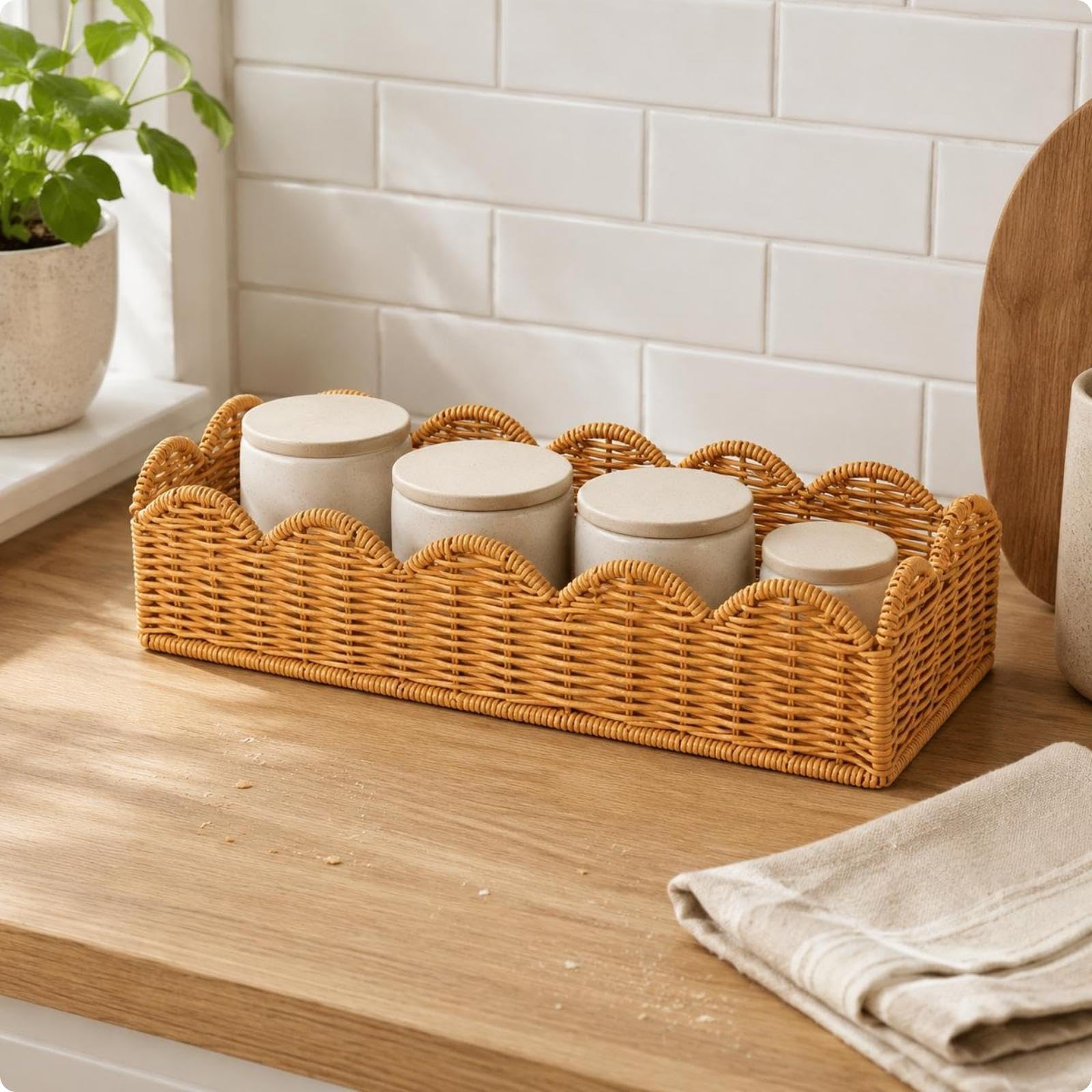 Rectangular Woven Basket Brown Storage Basket Open-Top Woven Wall Organizer for Tabletop-picture-13